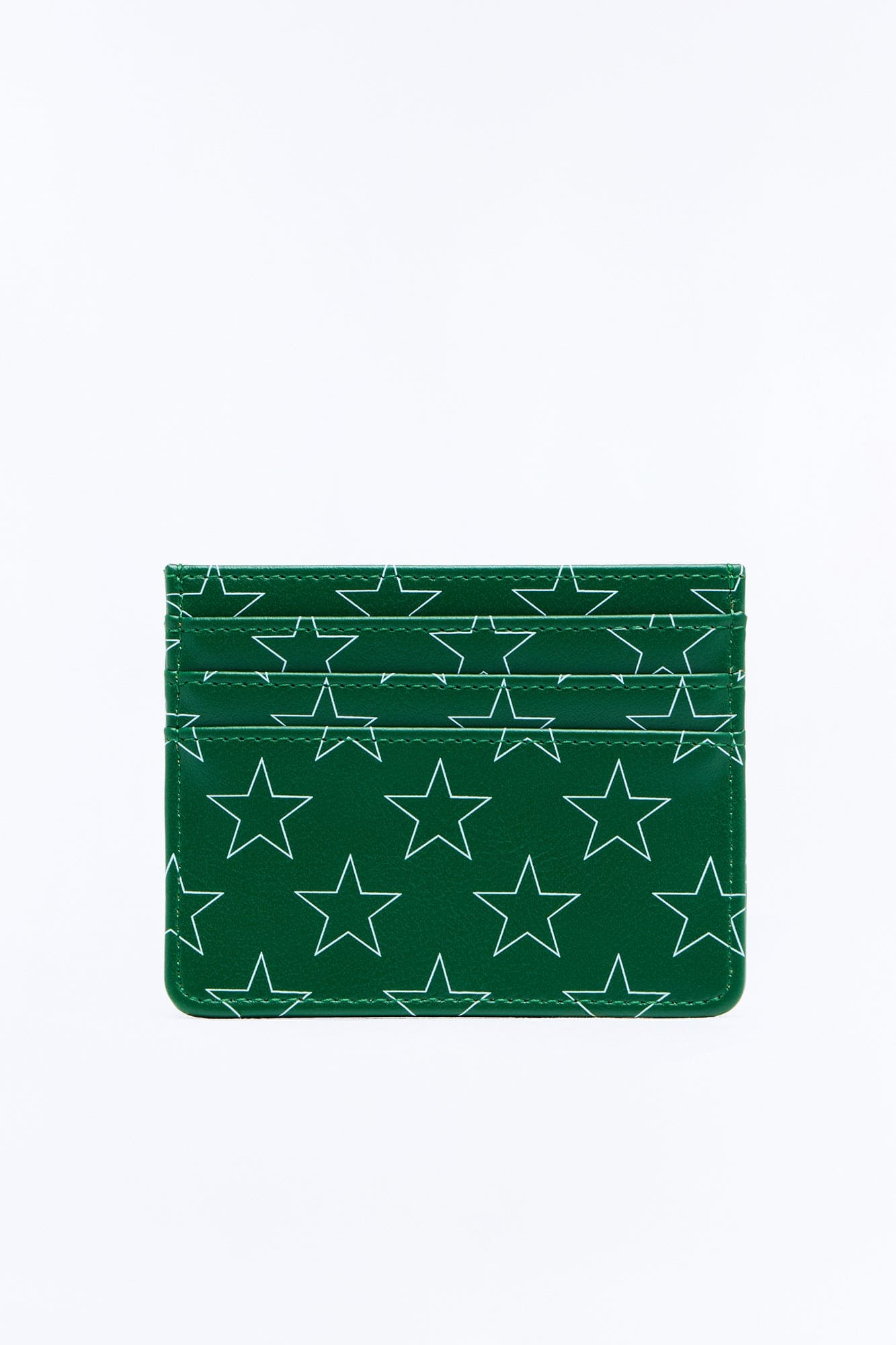 All Over Star Print Faux Leather Card Holder Wallet - Green