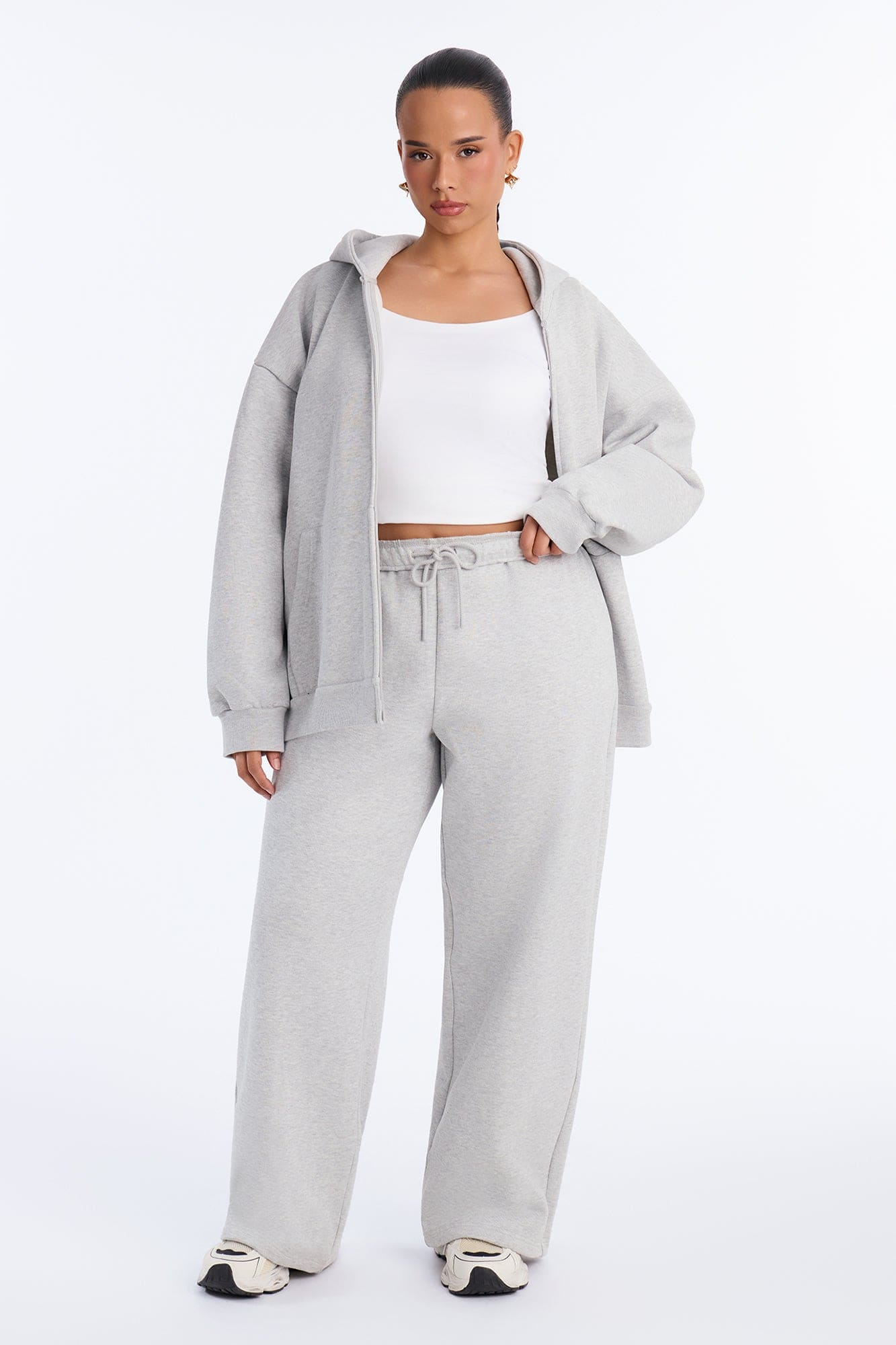 Libby Full Zip Hoodie Fleece Sweatshirt - Heather Grey