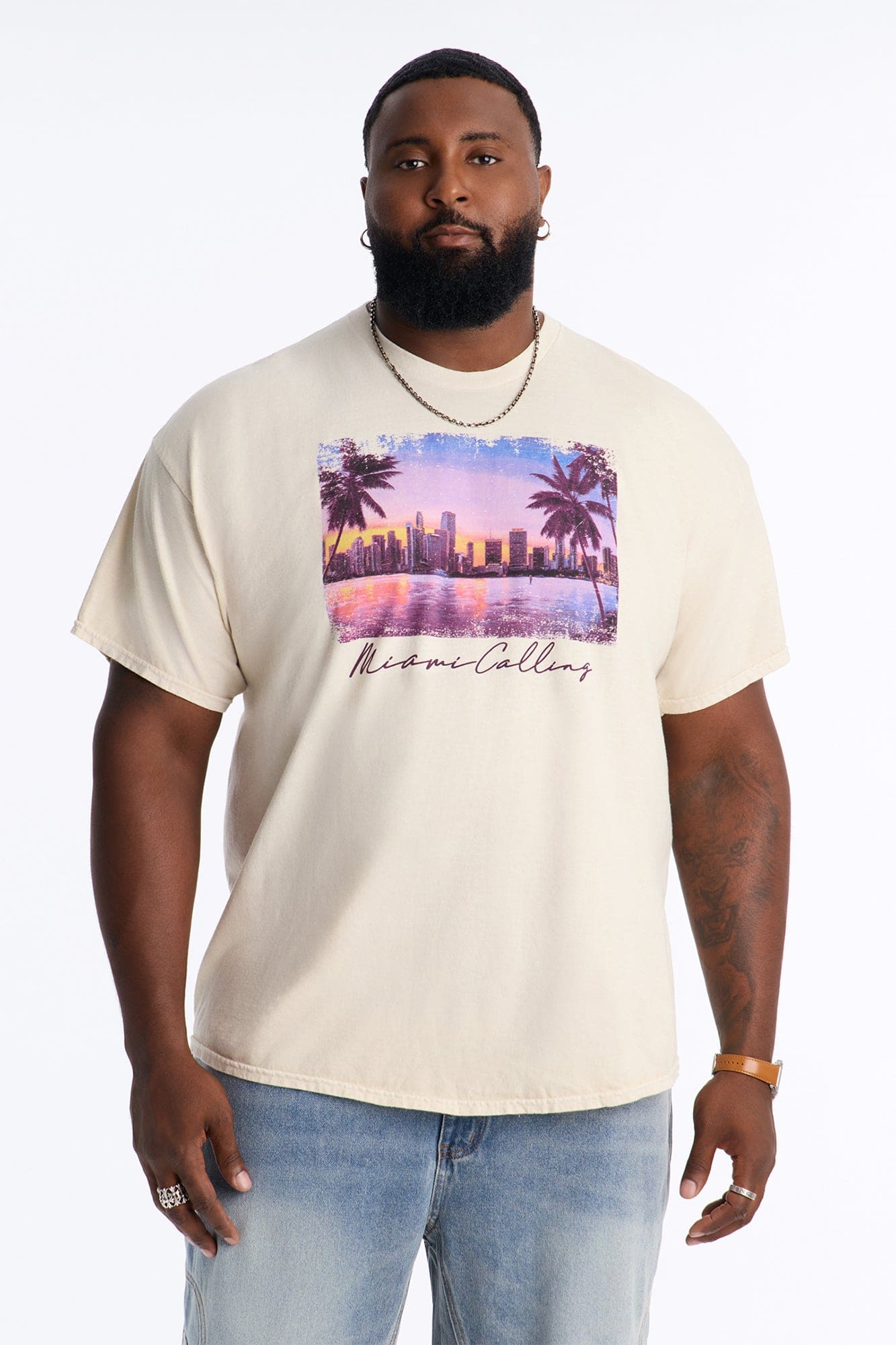Miami Calling Vintage Oversized Short Sleeve Tee - Off White