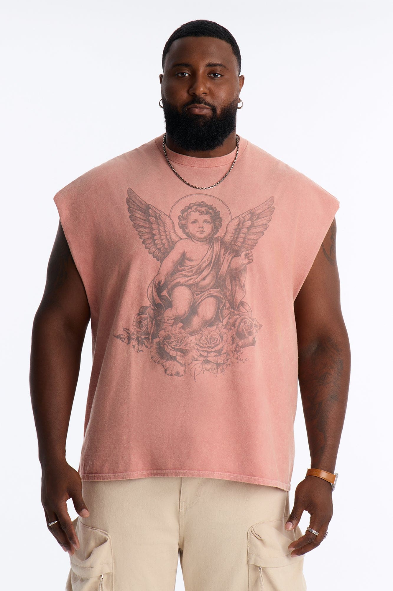 Pray For Me Vintage Oversized Muscle Tee - Coral