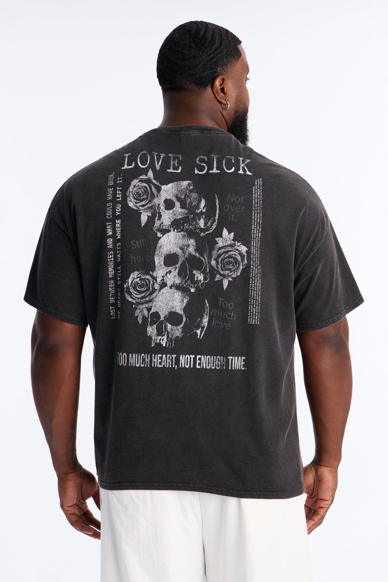 Love Sick Distressed Vintage Oversized Short Sleeve Tee - Black