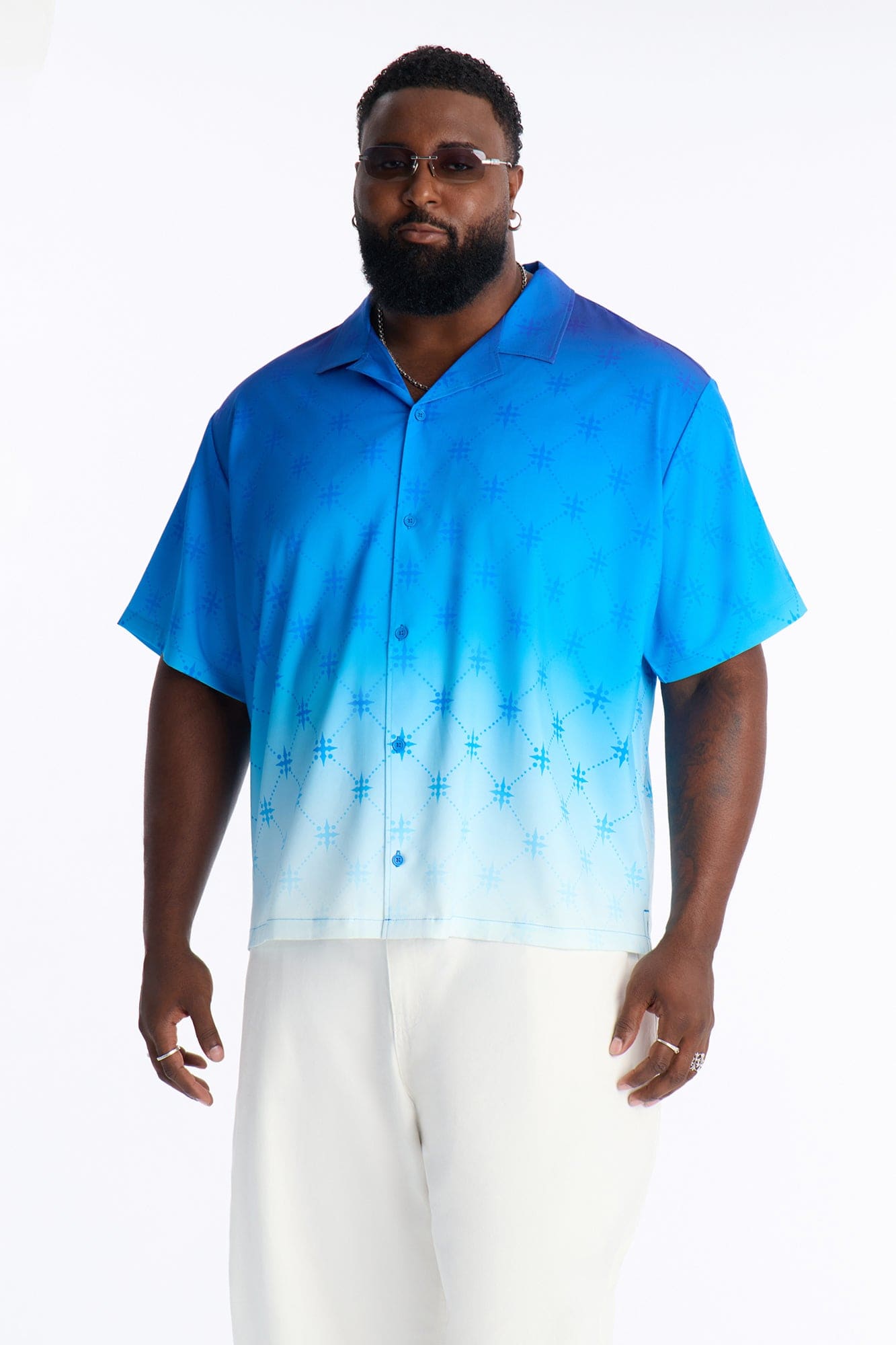 Relaxed Velare Ombre Cuban Collar Button Up Shirt - Blue