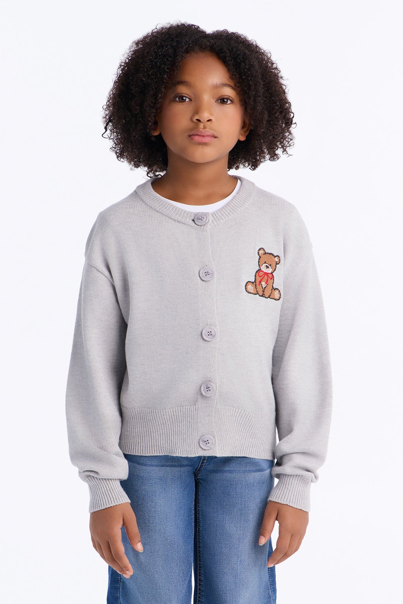Mini Beary Nice To See You Cardigan - Heather Grey