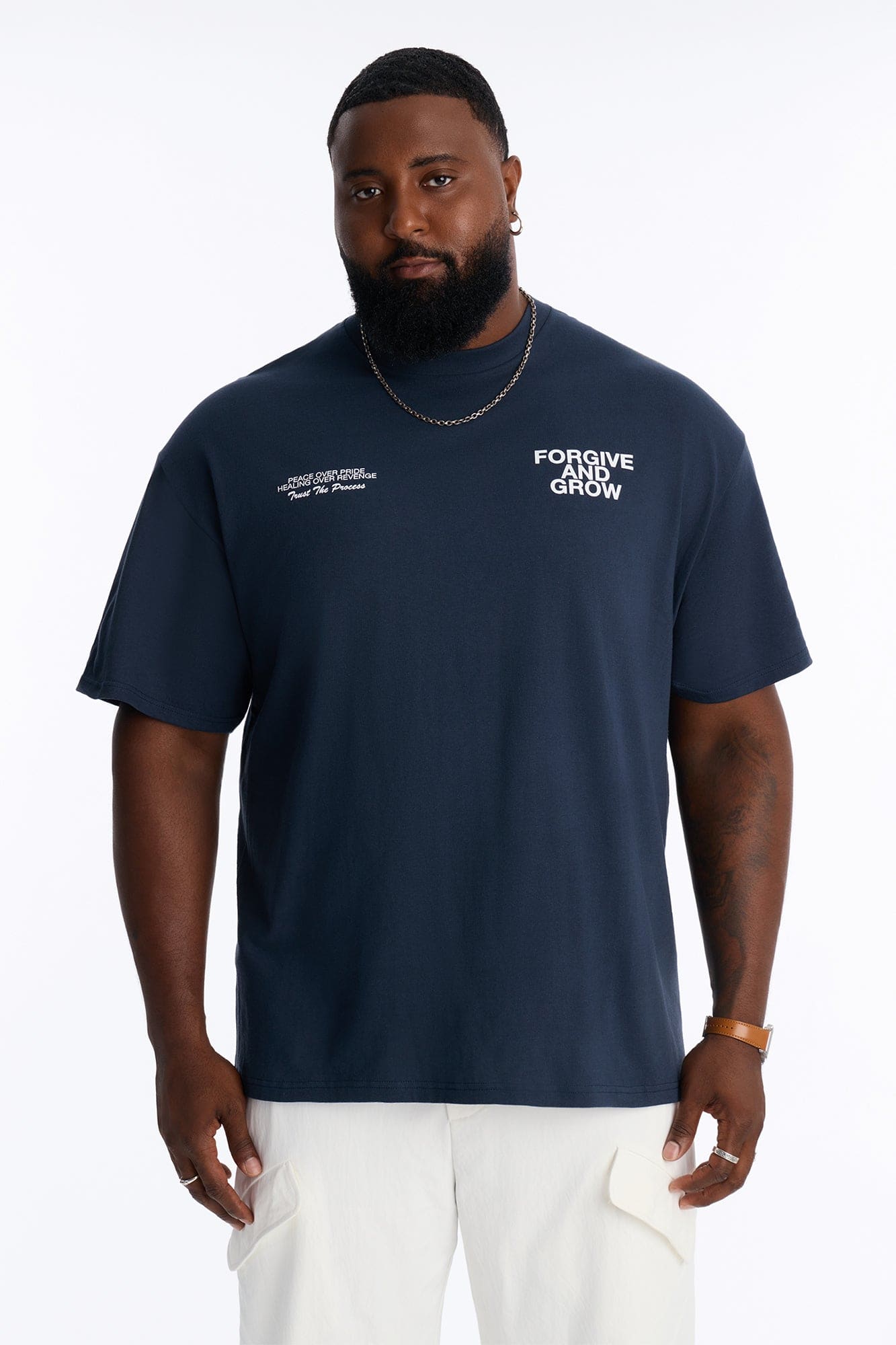 Forgive And Grow Vintage Oversized Short Sleeve Tee - Navy