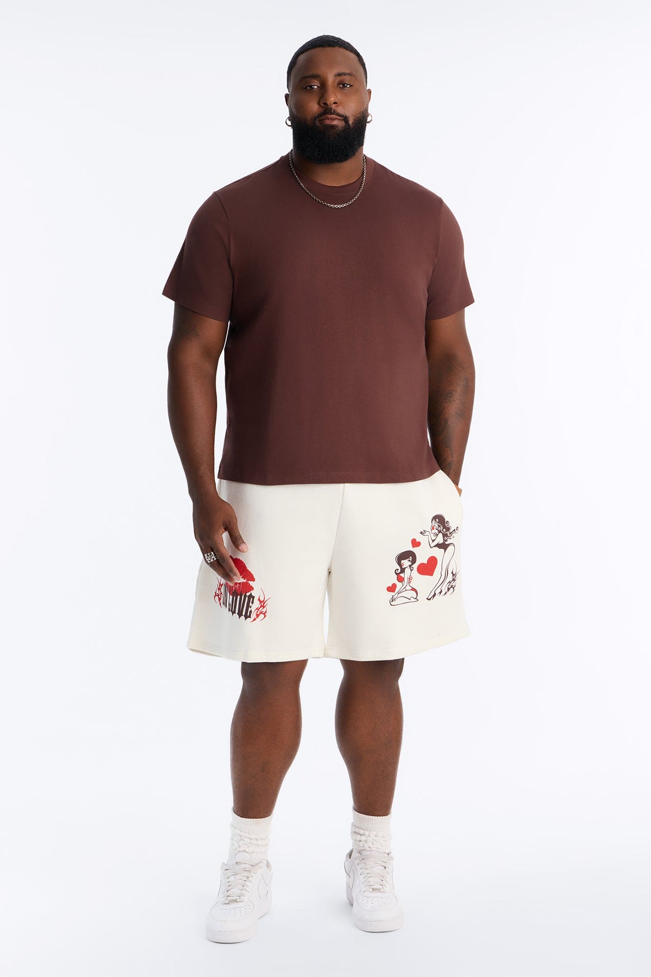 Kisses From My Love Relaxed Sweat Short - Cream/combo