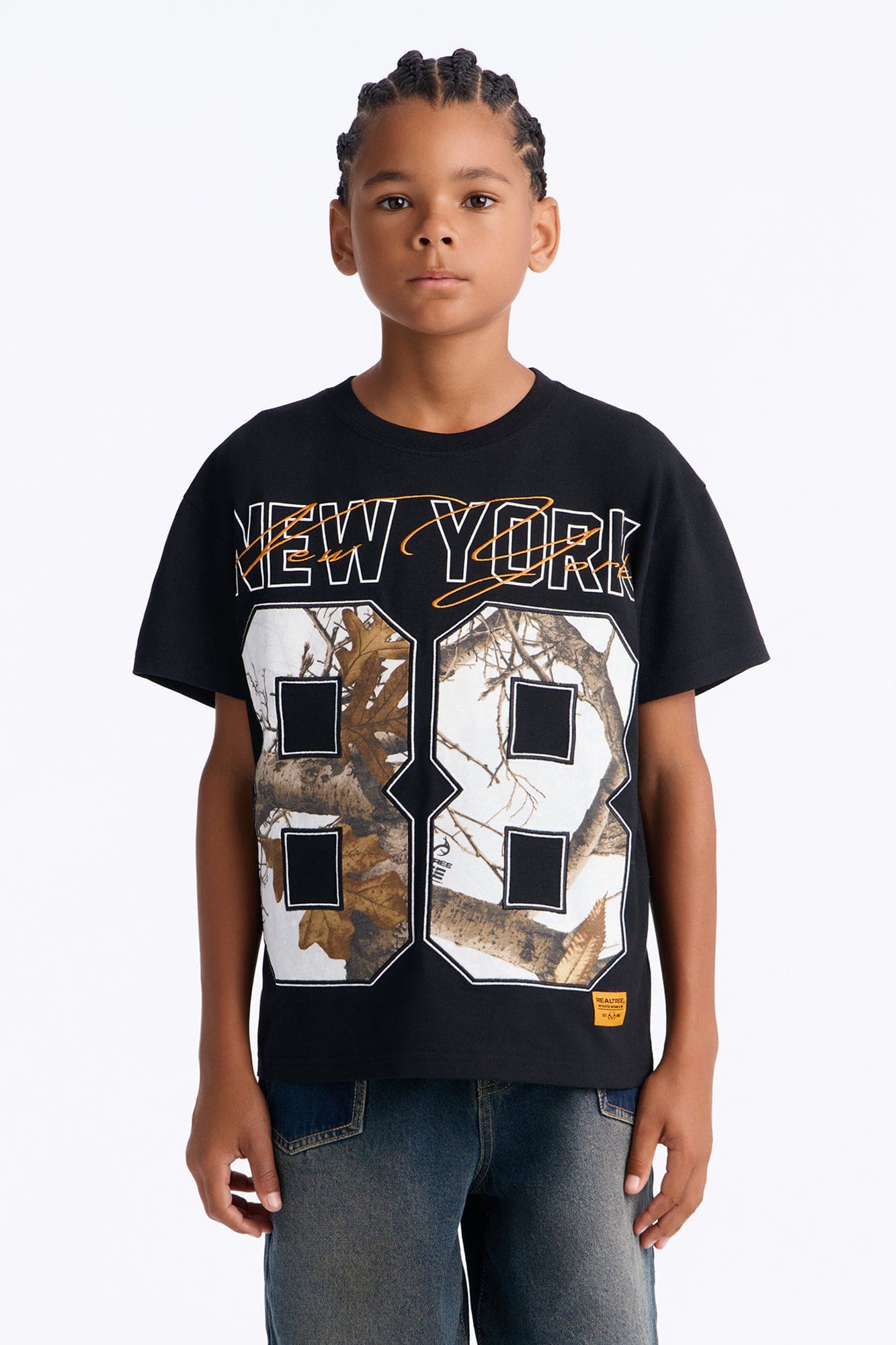 Mini Real Tree New York 88 Embroidered Patch Short Sleeve Tee - Black
