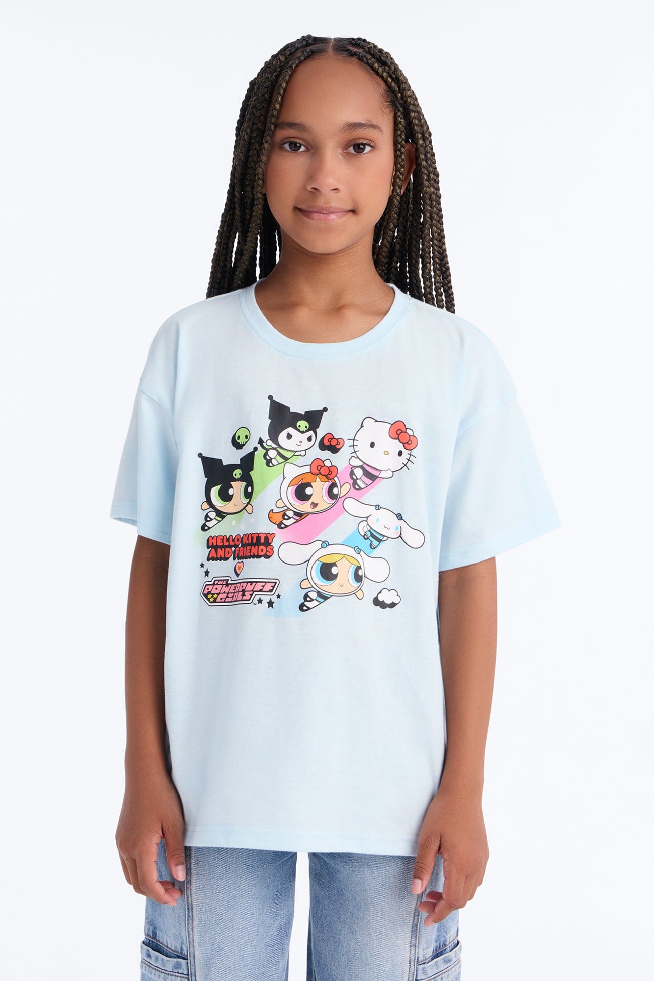 Mini Hello Kitty And Friends x Powerpuff Girls Short Sleeve Tee - Light Blue