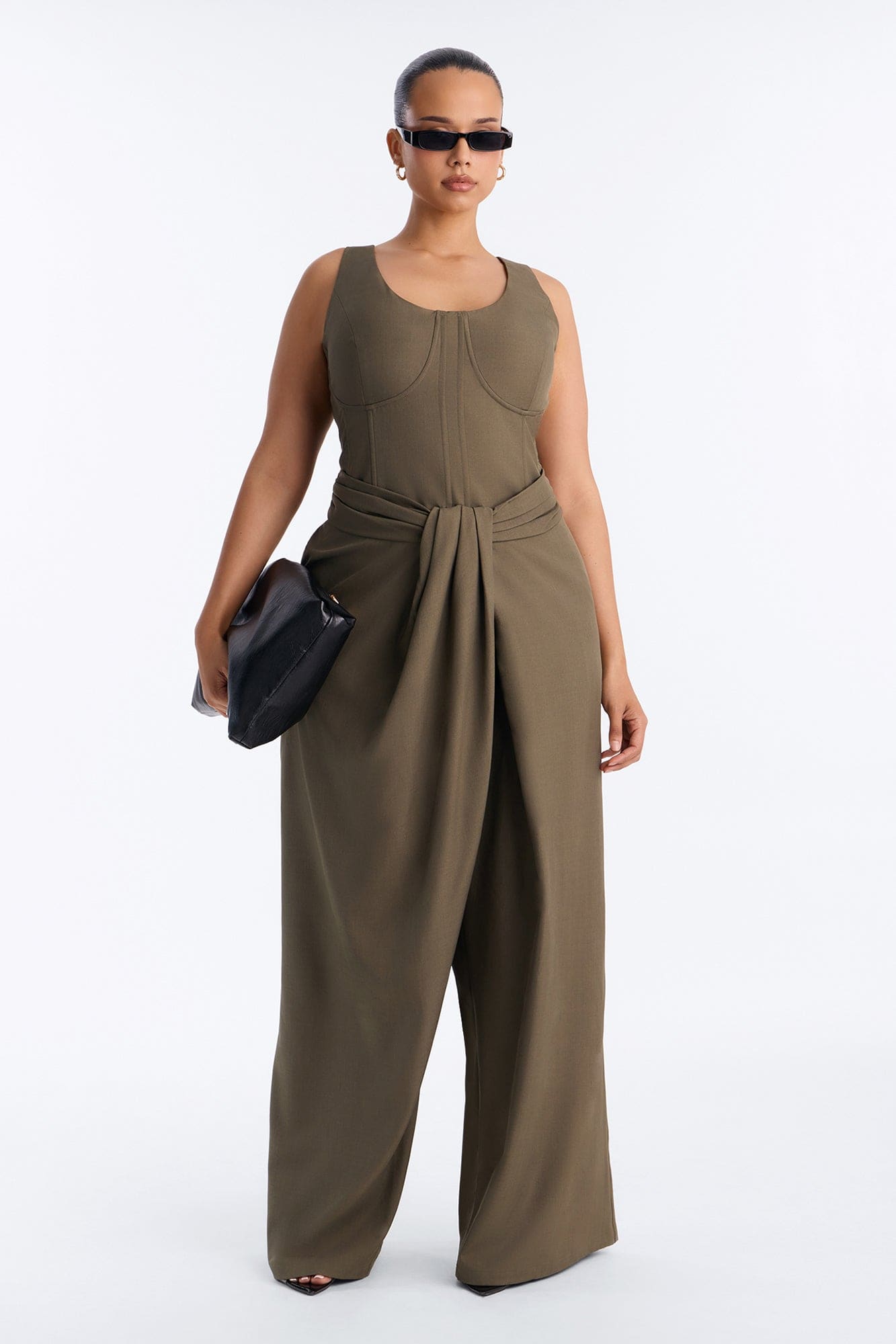 Jessa Twist Front Wide Leg Jumpsuit - Olive