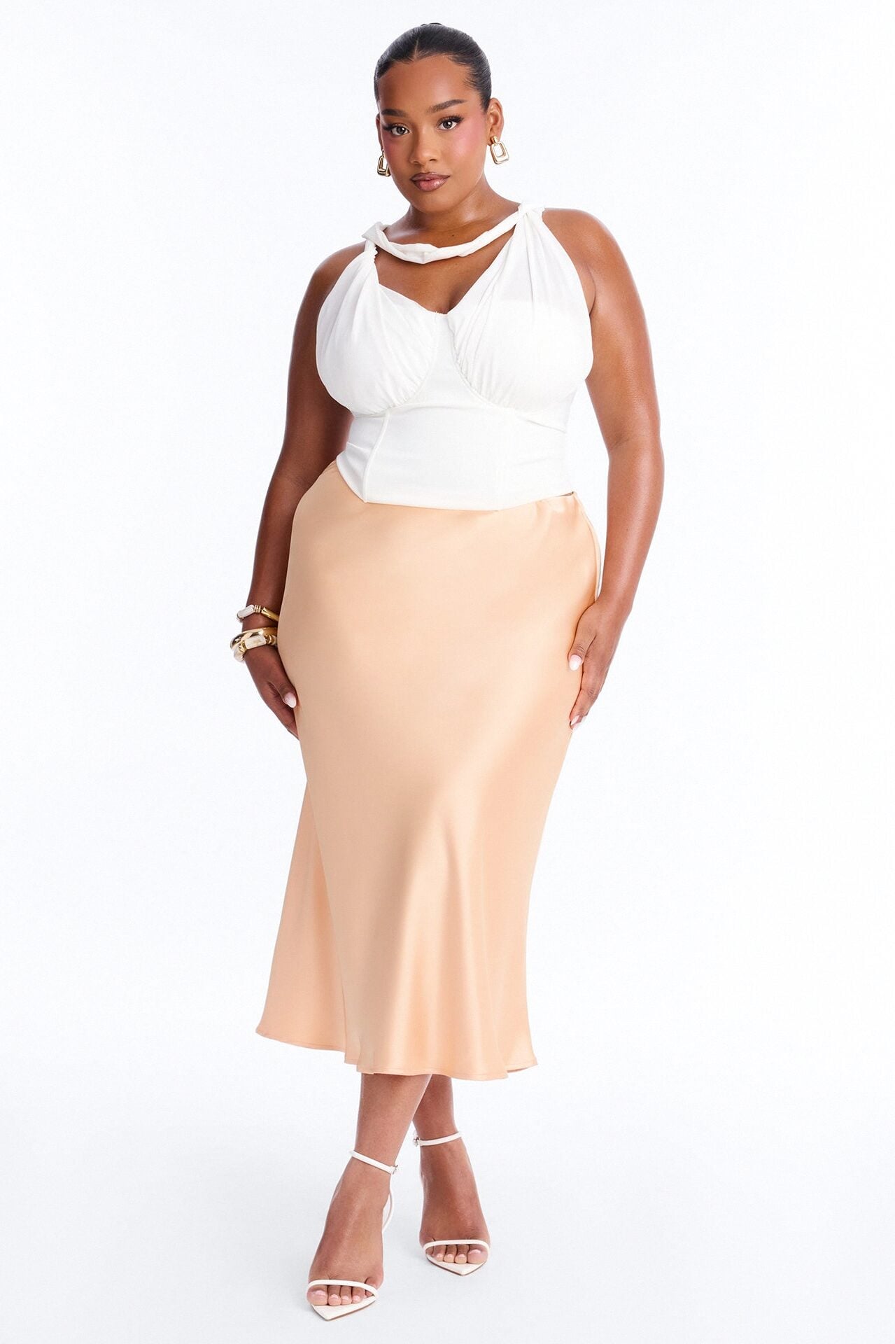 Girls Need Love Satin Midi Skirt - Orange image 1