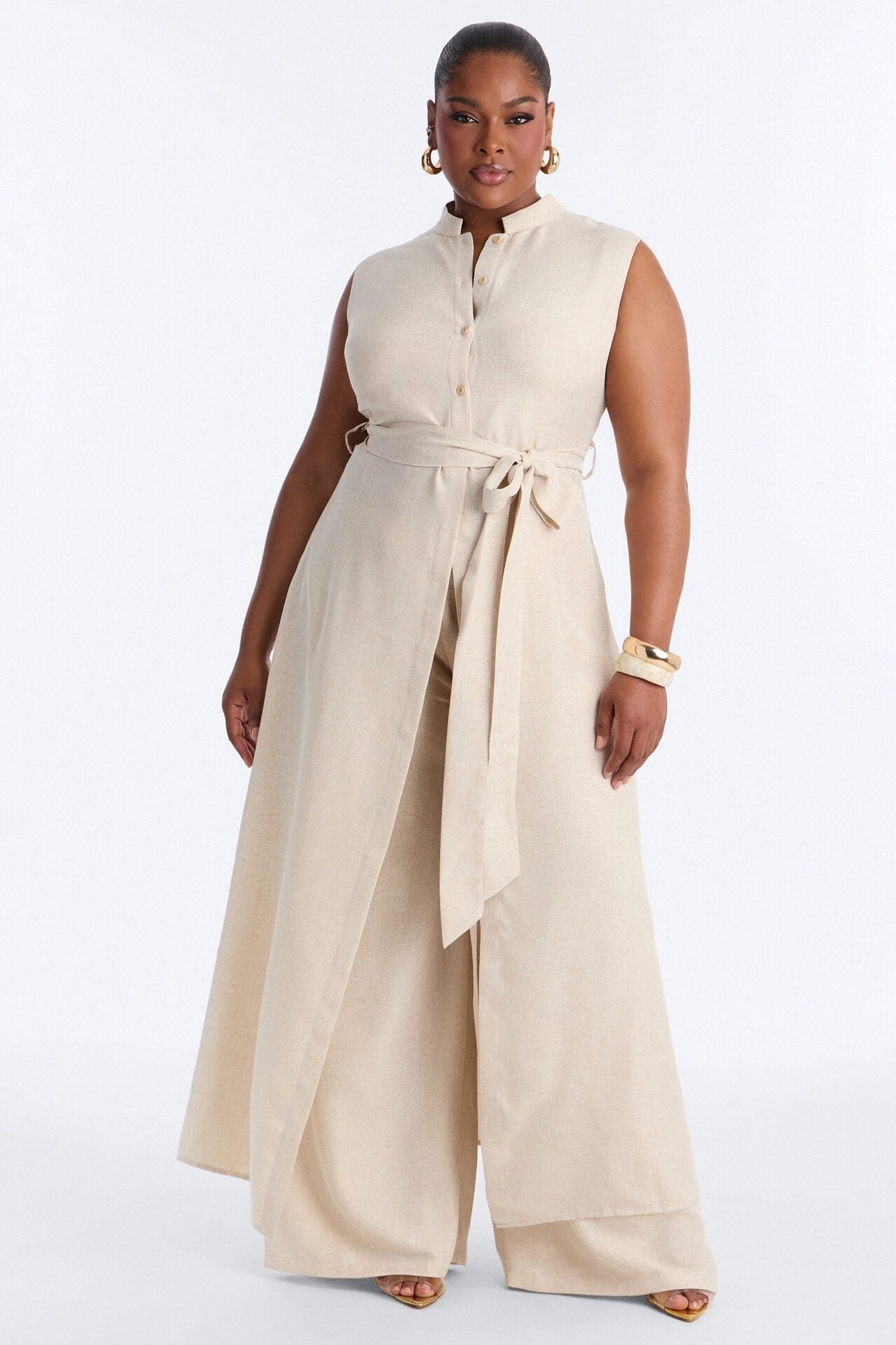 Marissa Vest Linen Pant Set - Cream image 1