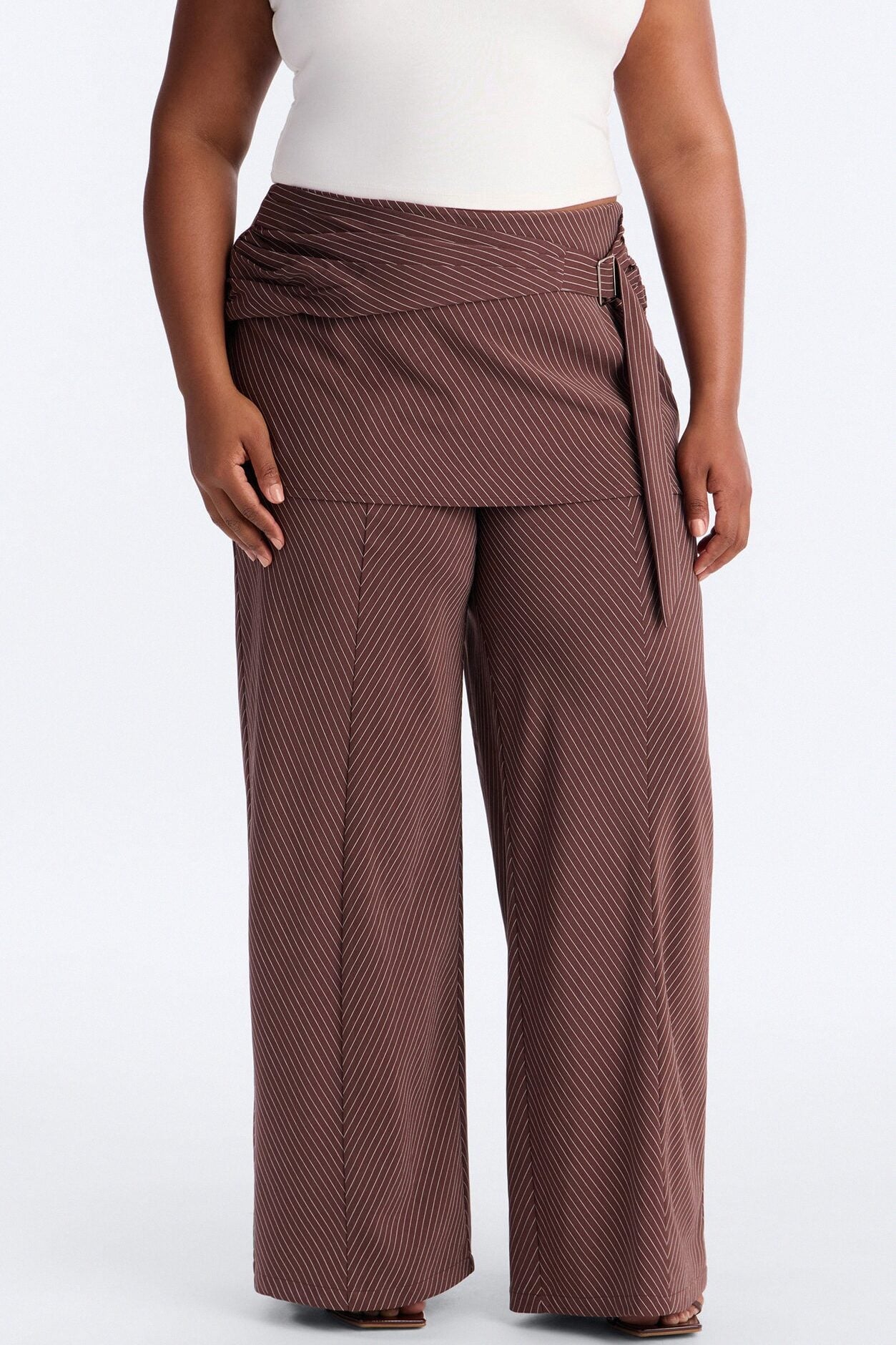 Cummerbund Wrap Waist Skirt Trouser - Brown image 1