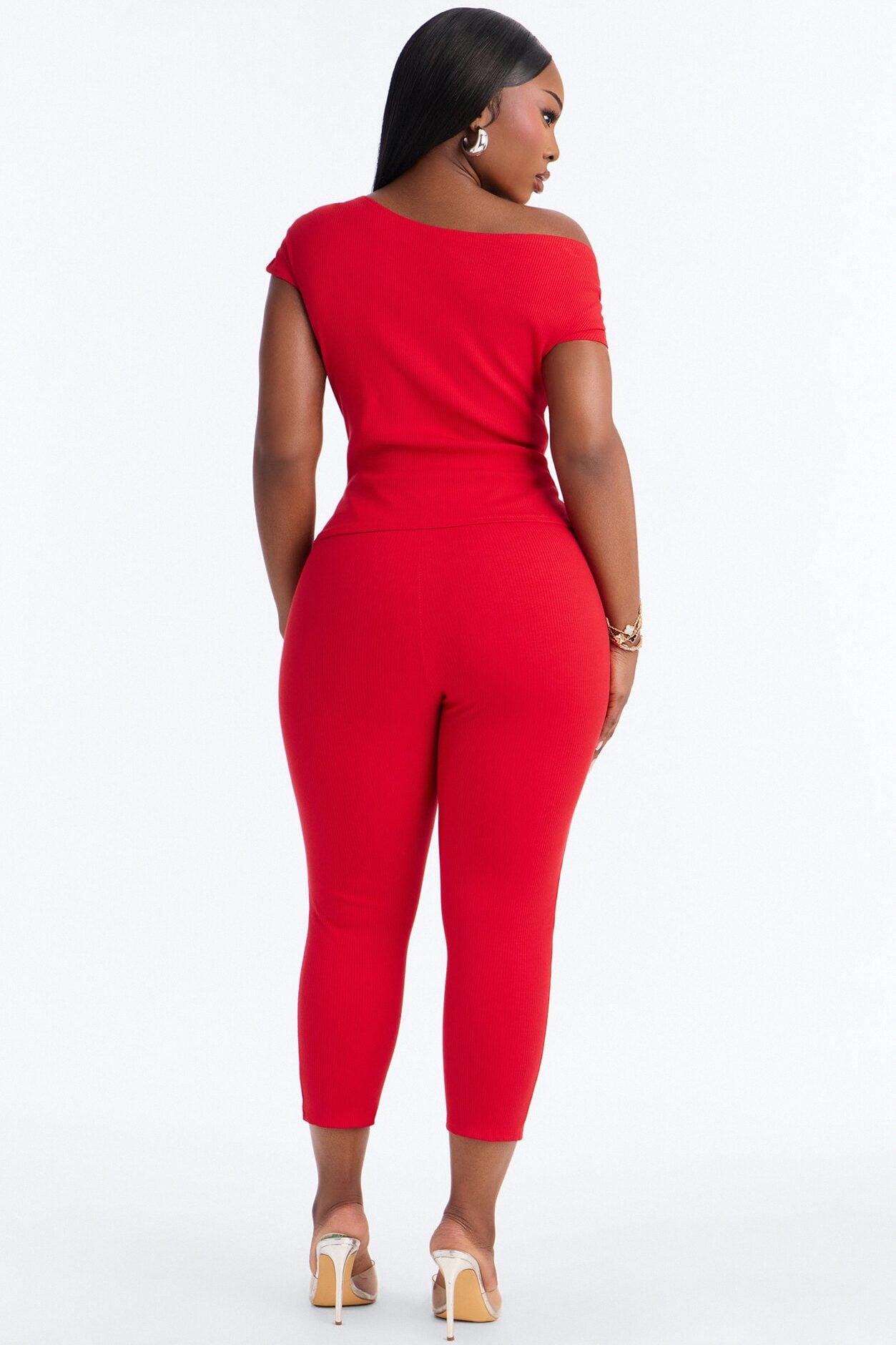 Ariella Off Shoulder Snatched Capri Set - Red image 1
