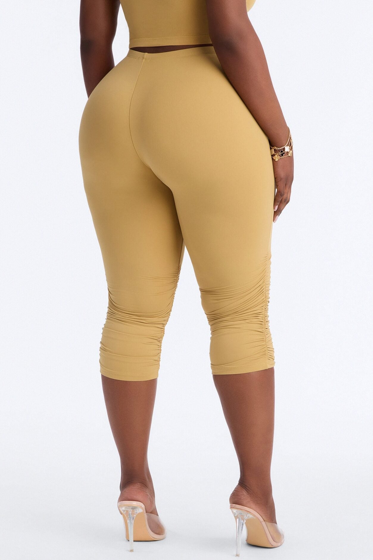 Second Skin Double Lined Ruched Low Rise Capri Legging - Honey image 1
