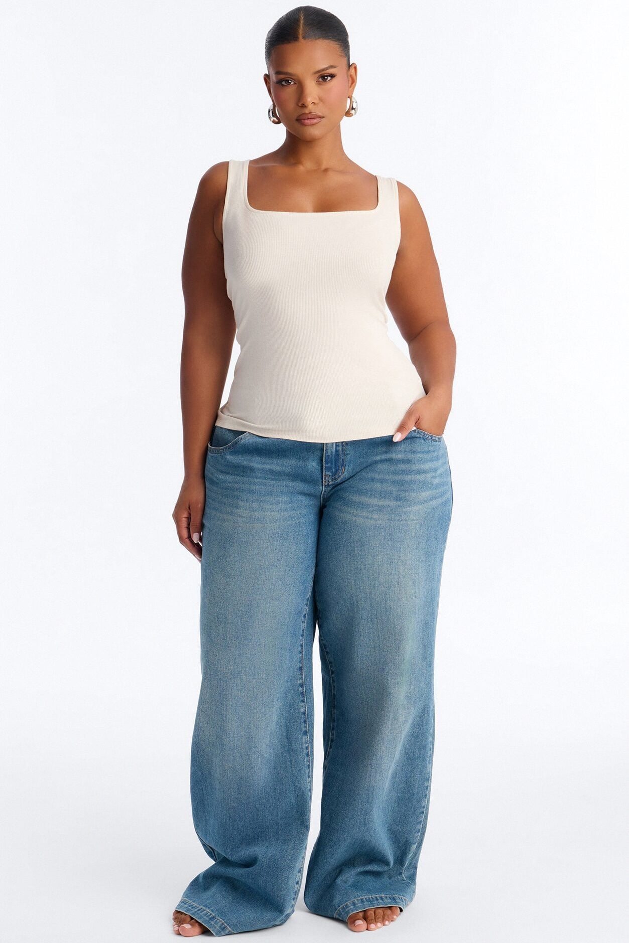 Madison Basic Square Neck Tank Top - Stone image 1