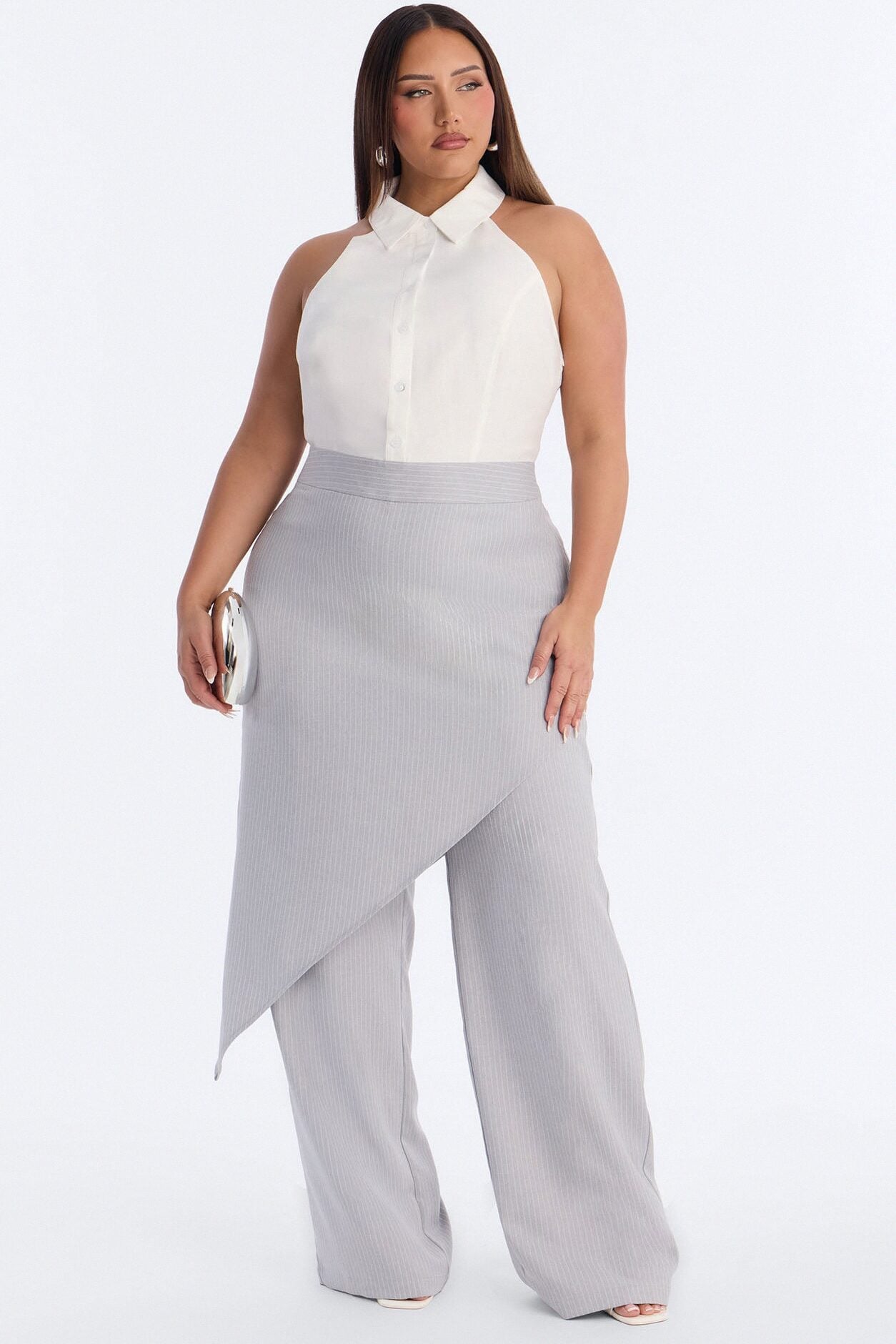 Janelle Draped Skirt Jumpsuit - Grey image 1