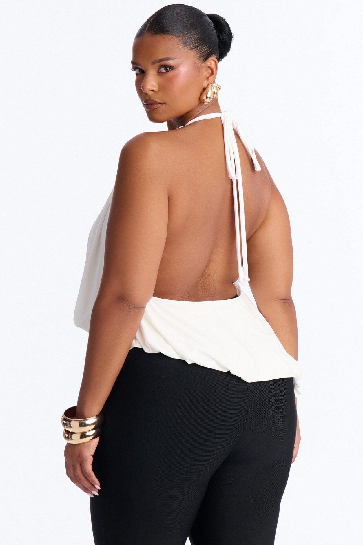 Selena Ruched Asymmetrical Halter Top - White image 1