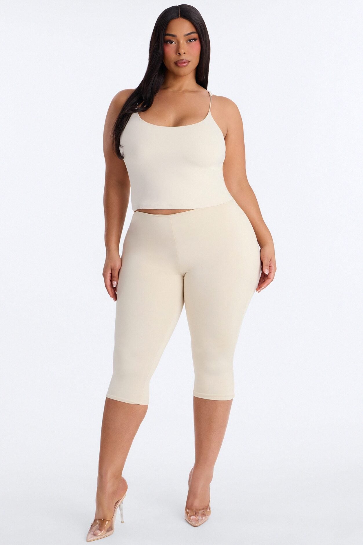 Second Skin Double Lined Thin Strap Tank Top - Bone image 1