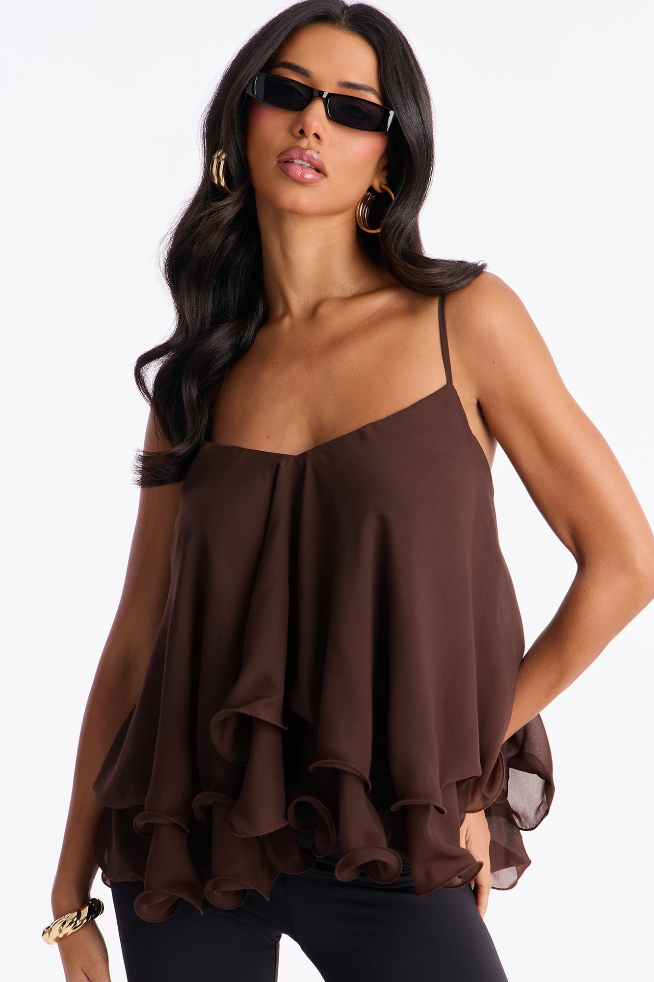 Nadia Ruffle Extreme Ruffle Cami Top - Brown image 7