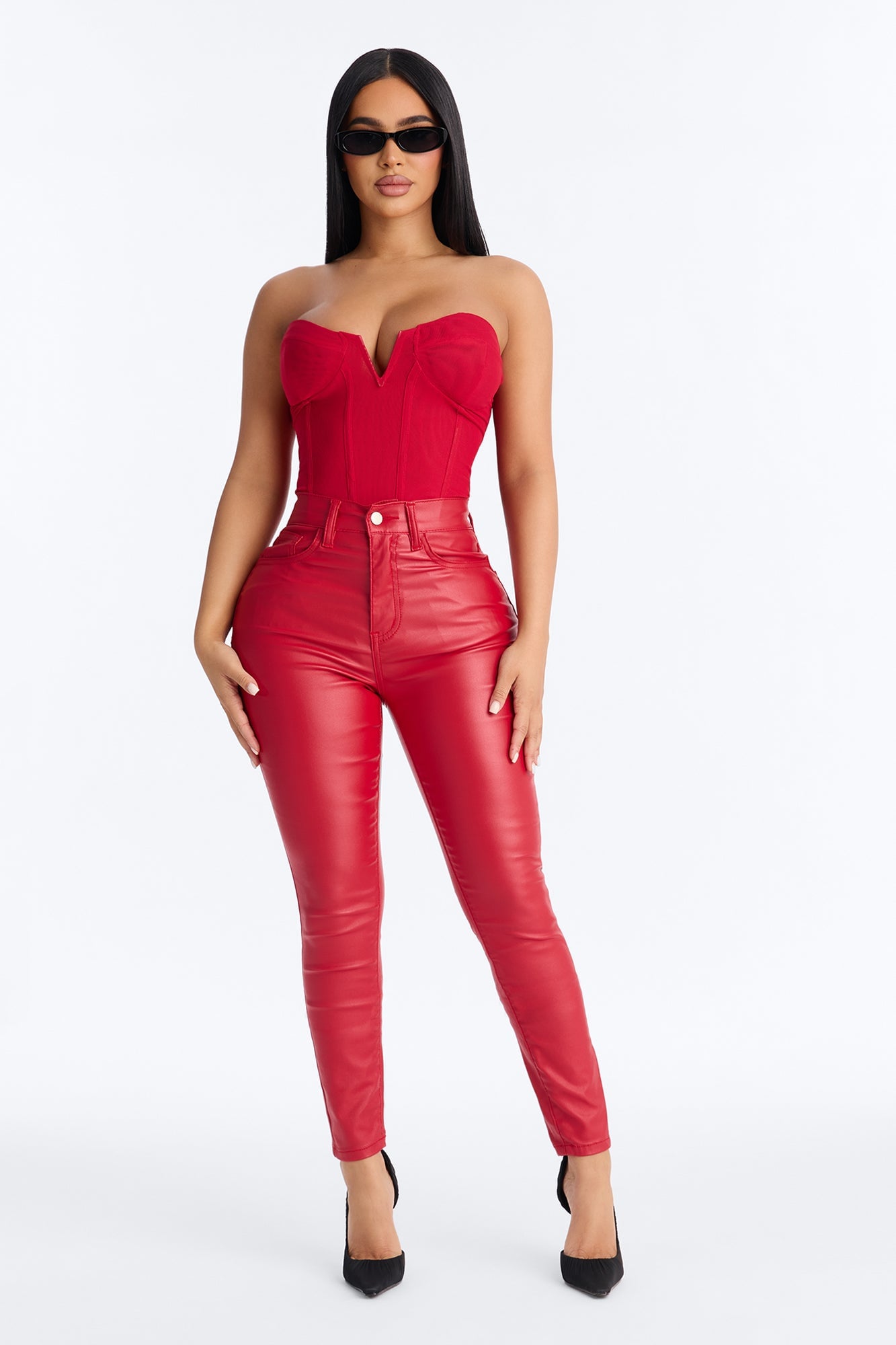 Breaking Hearts Coated Skinny Jeans - Red image 8