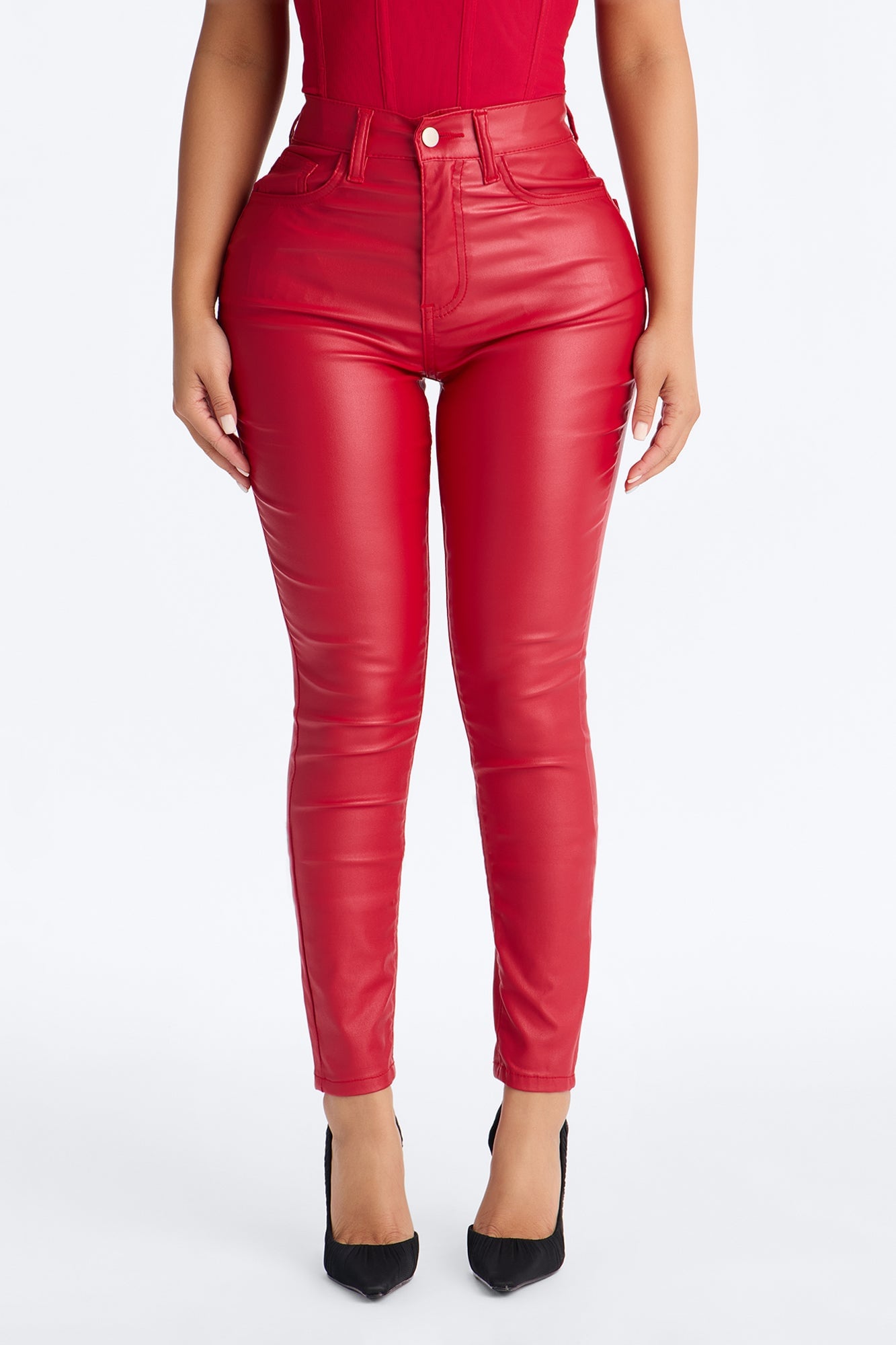 Breaking Hearts Coated Skinny Jeans - Red image 9