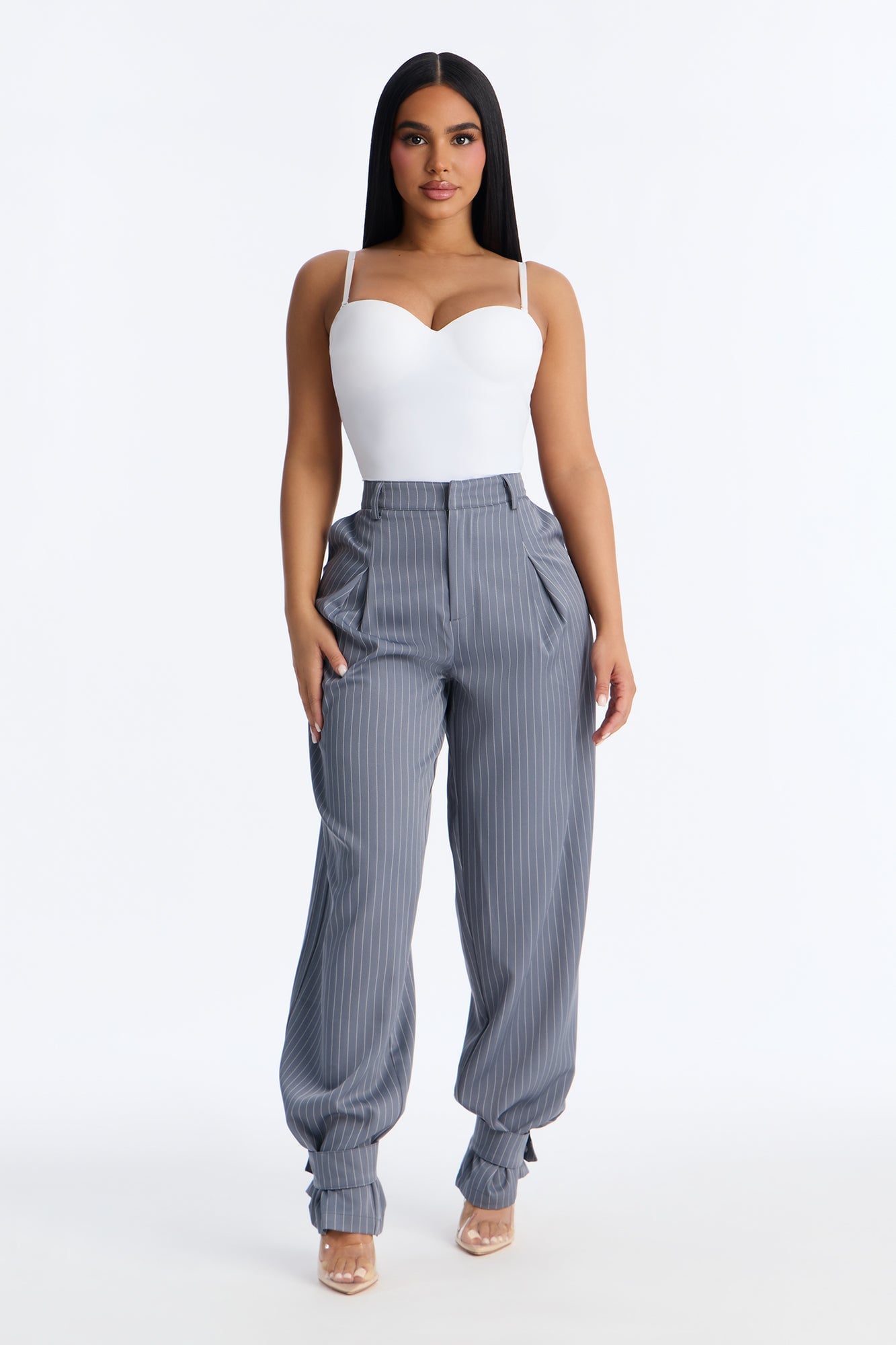 Never Settle Pinstripe Adjustable Cuff Trouser Pants 33″ - Grey image 5