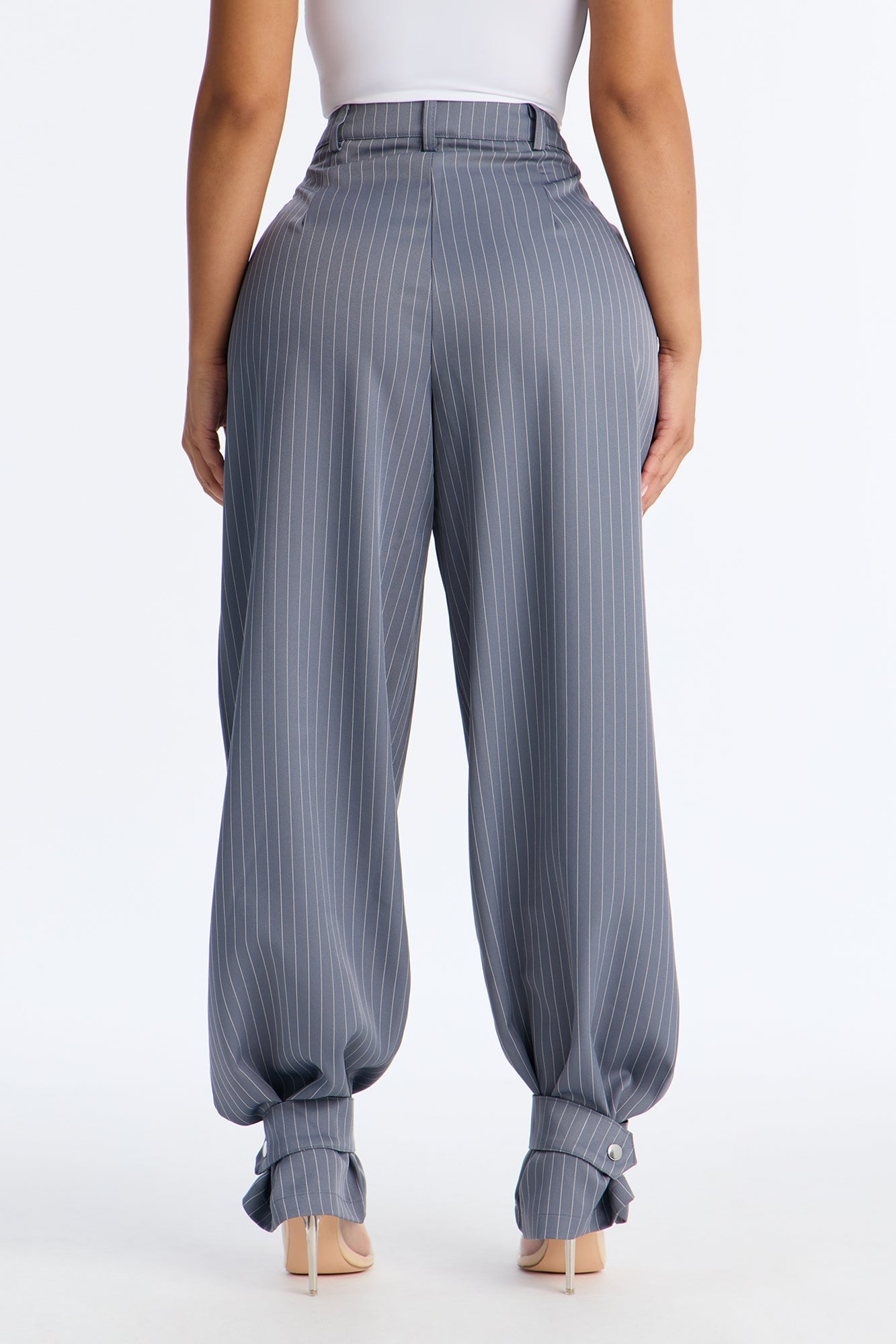 Never Settle Pinstripe Adjustable Cuff Trouser Pants 33″ - Grey image 8
