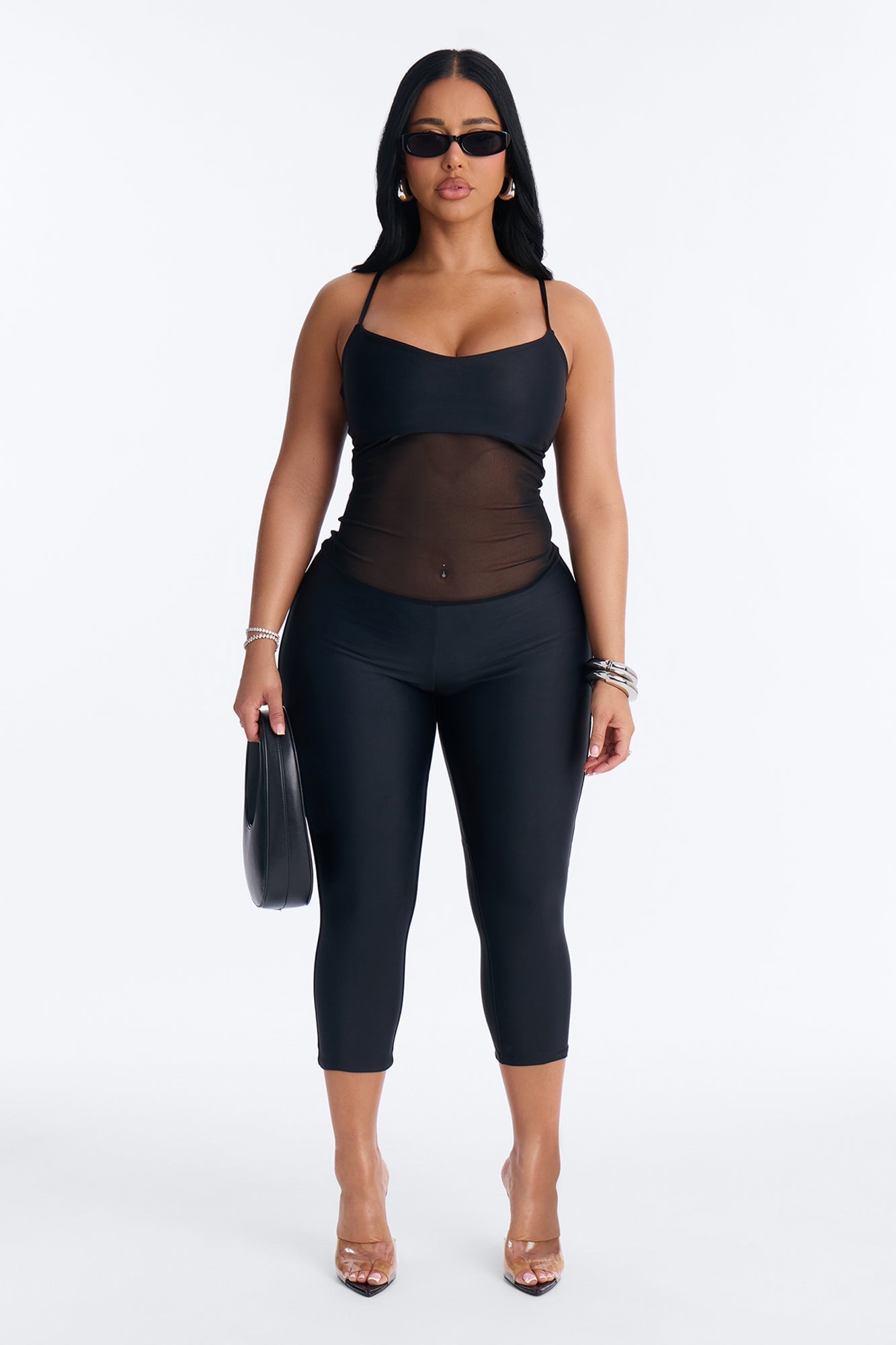 Roxy Form Double Lined Mesh Capri Jumpsuit - Black image 1
