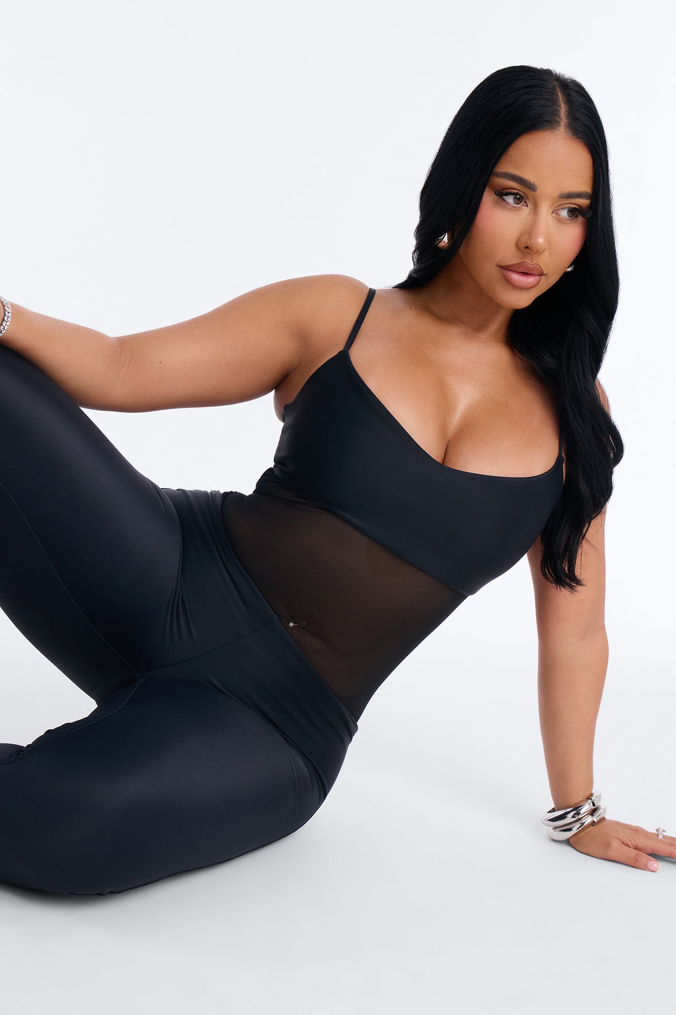 Roxy Form Double Lined Mesh Capri Jumpsuit - Black image 2