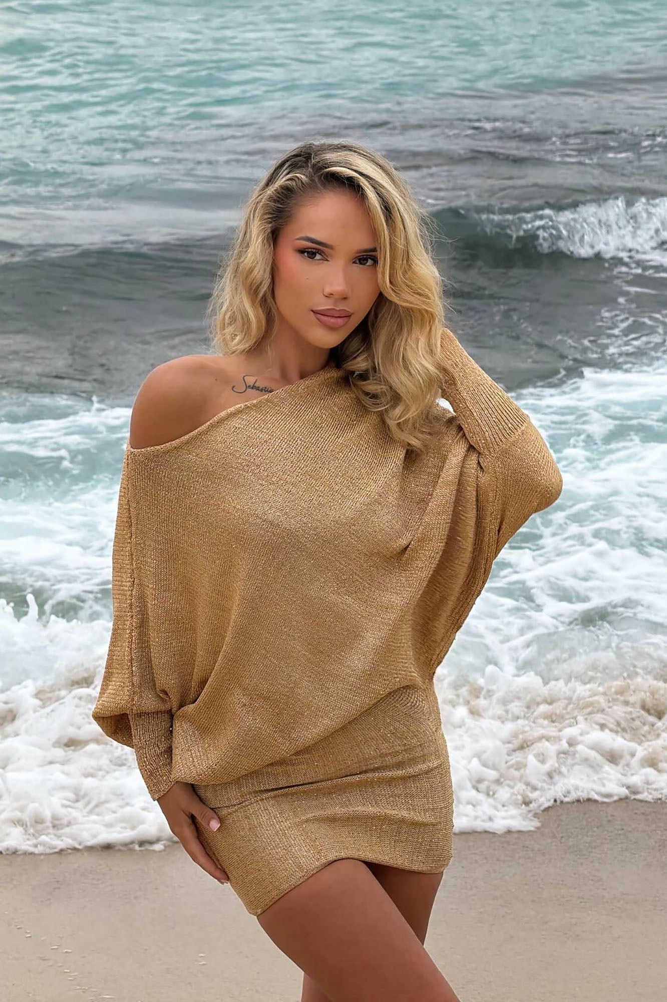 Sophia Sweater Mini Dress - Gold image 5