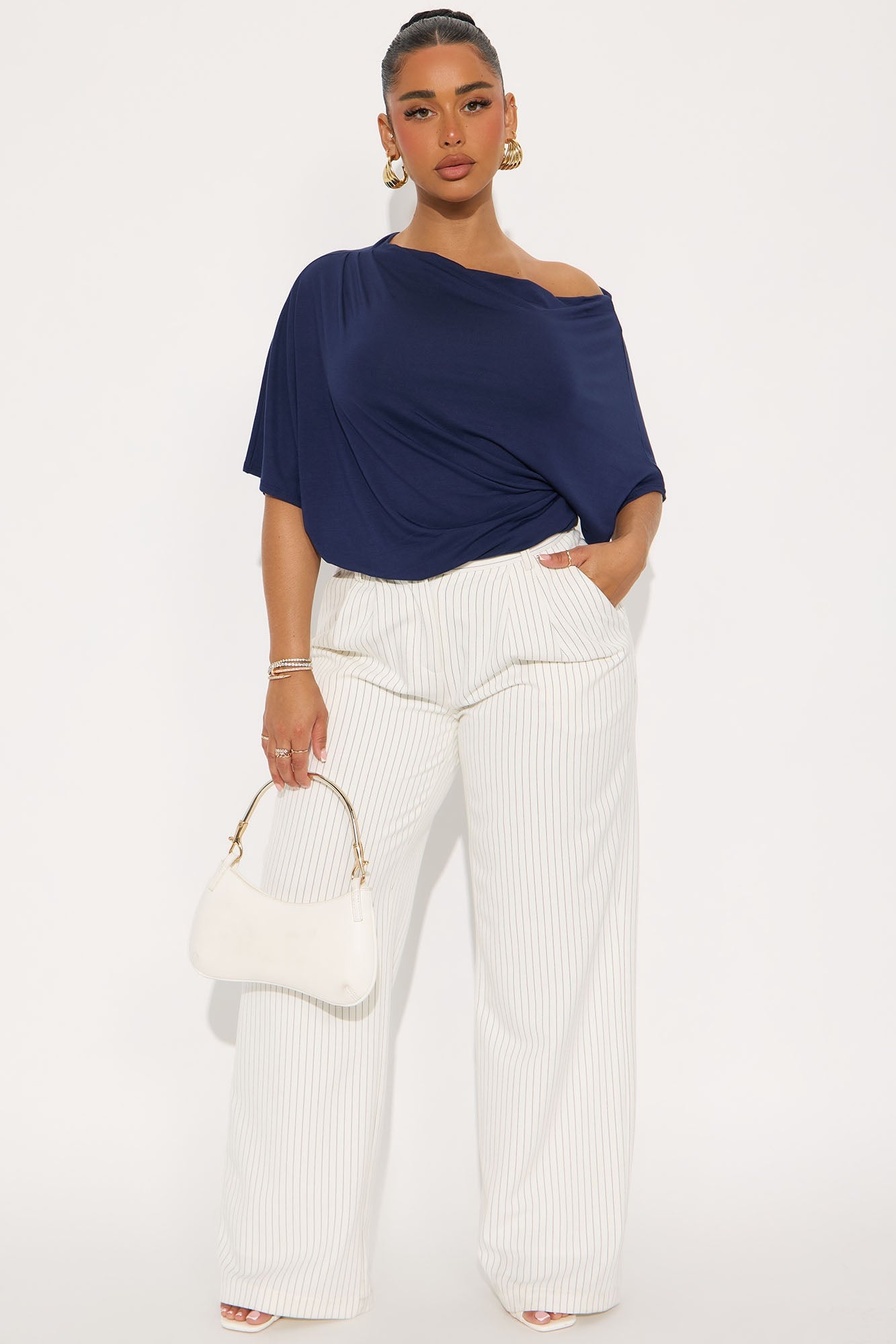 Flatter Me Off Shoulder Bodysuit - Navy image 6