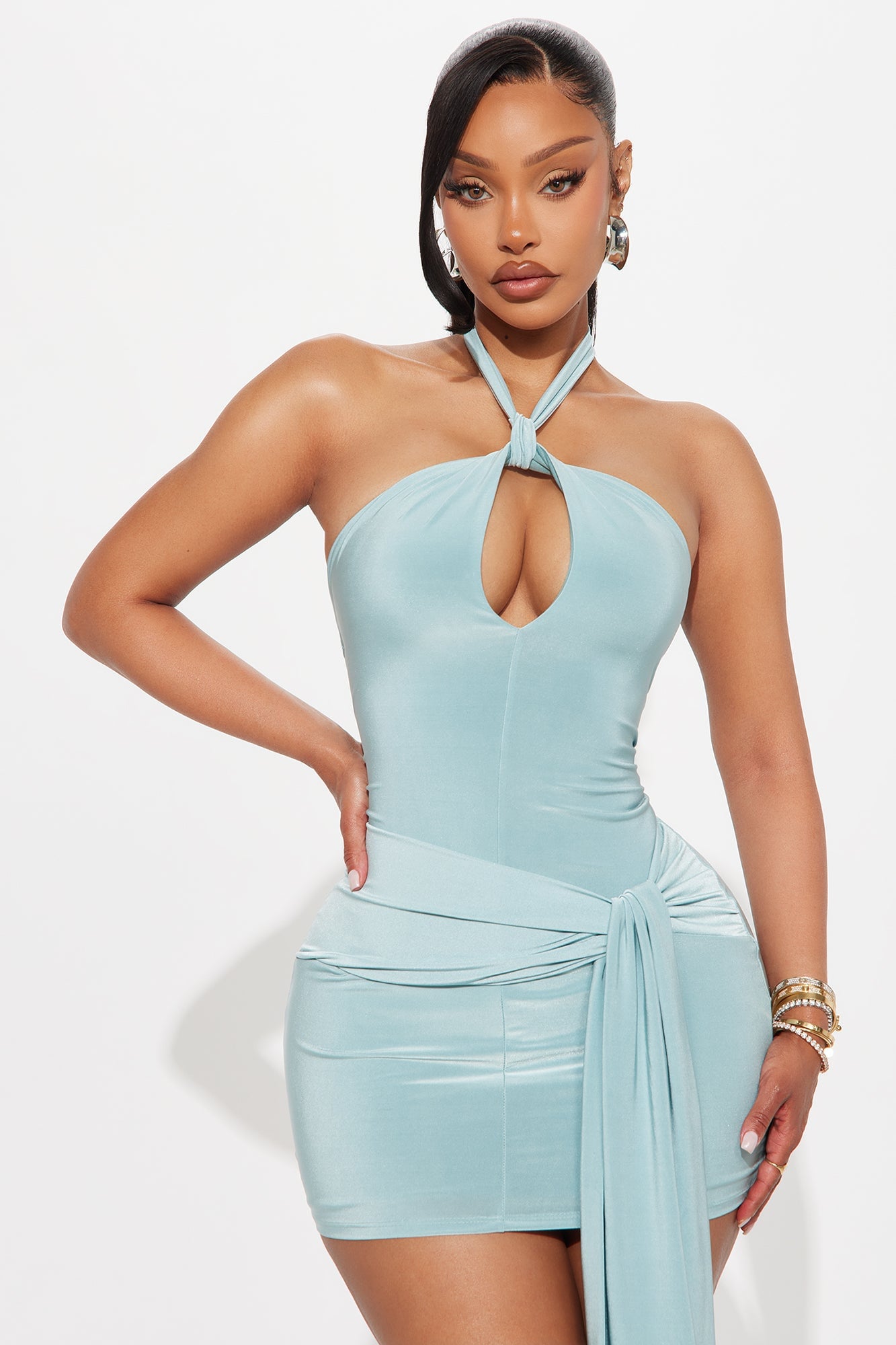 Jazmin Halter Mini Dress - Aqua image 5