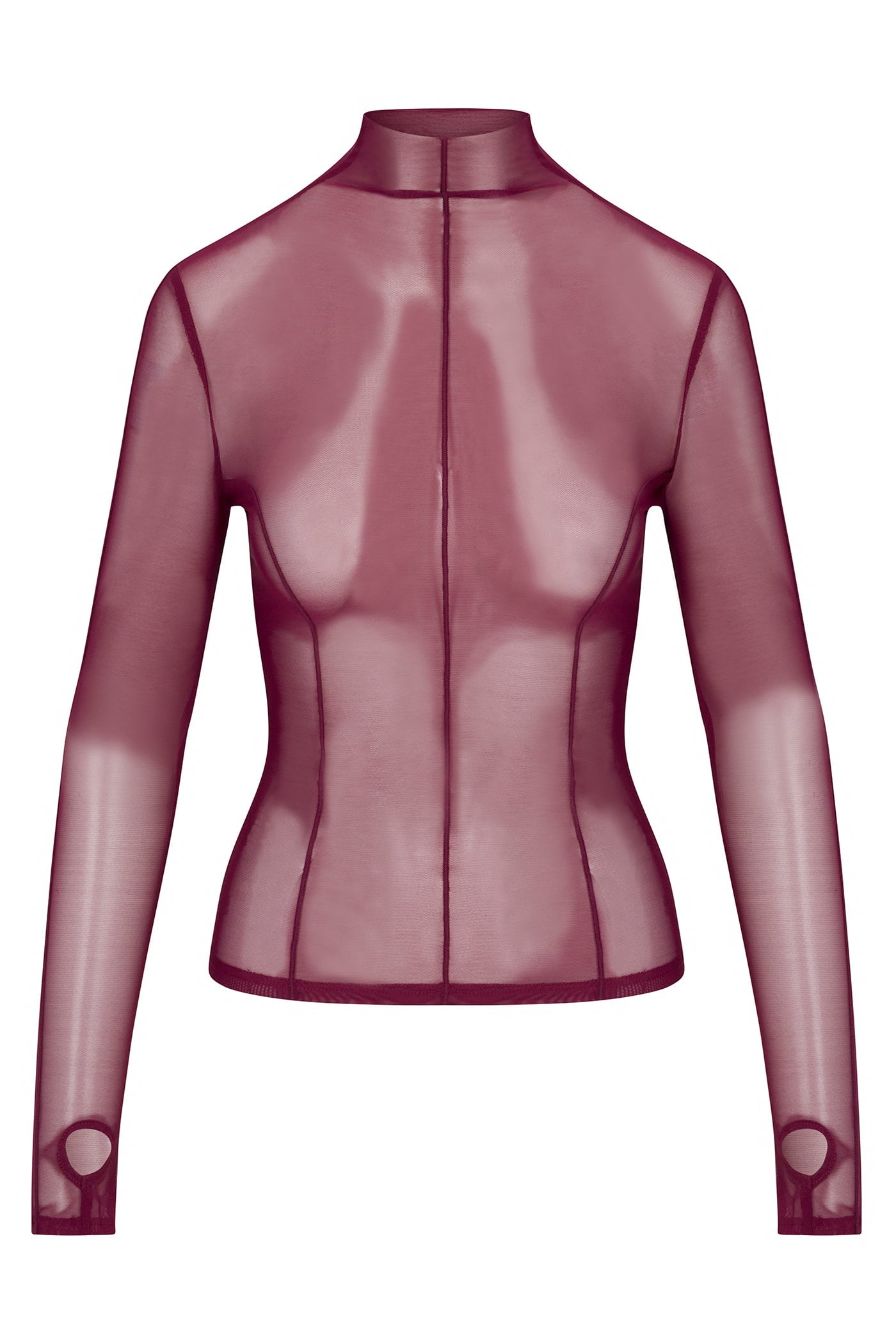 Power Mesh Mock Neck Long Sleeve Top - Wine image 8