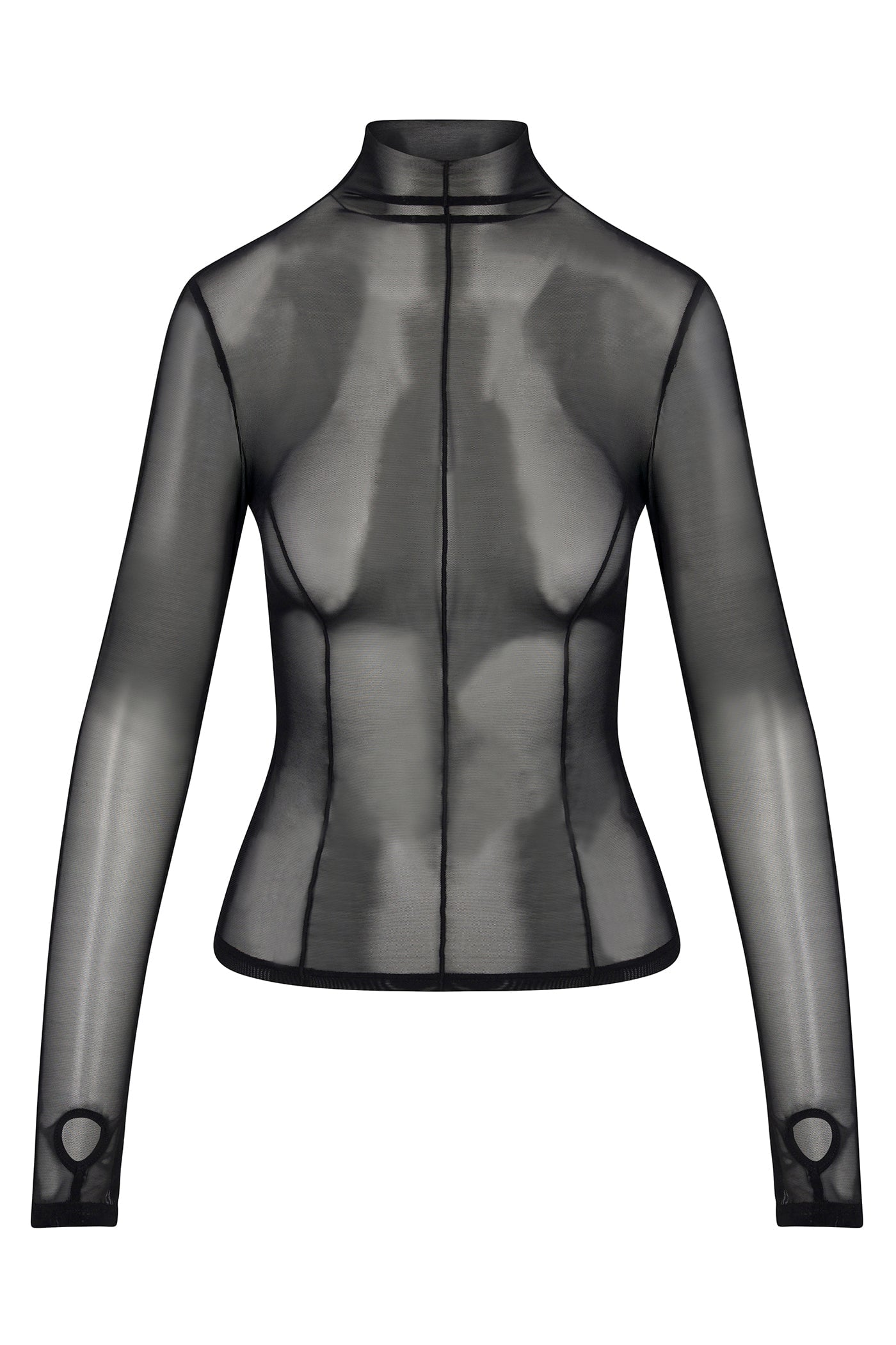 Power Mesh Mock Neck Long Sleeve Top - Black image 10