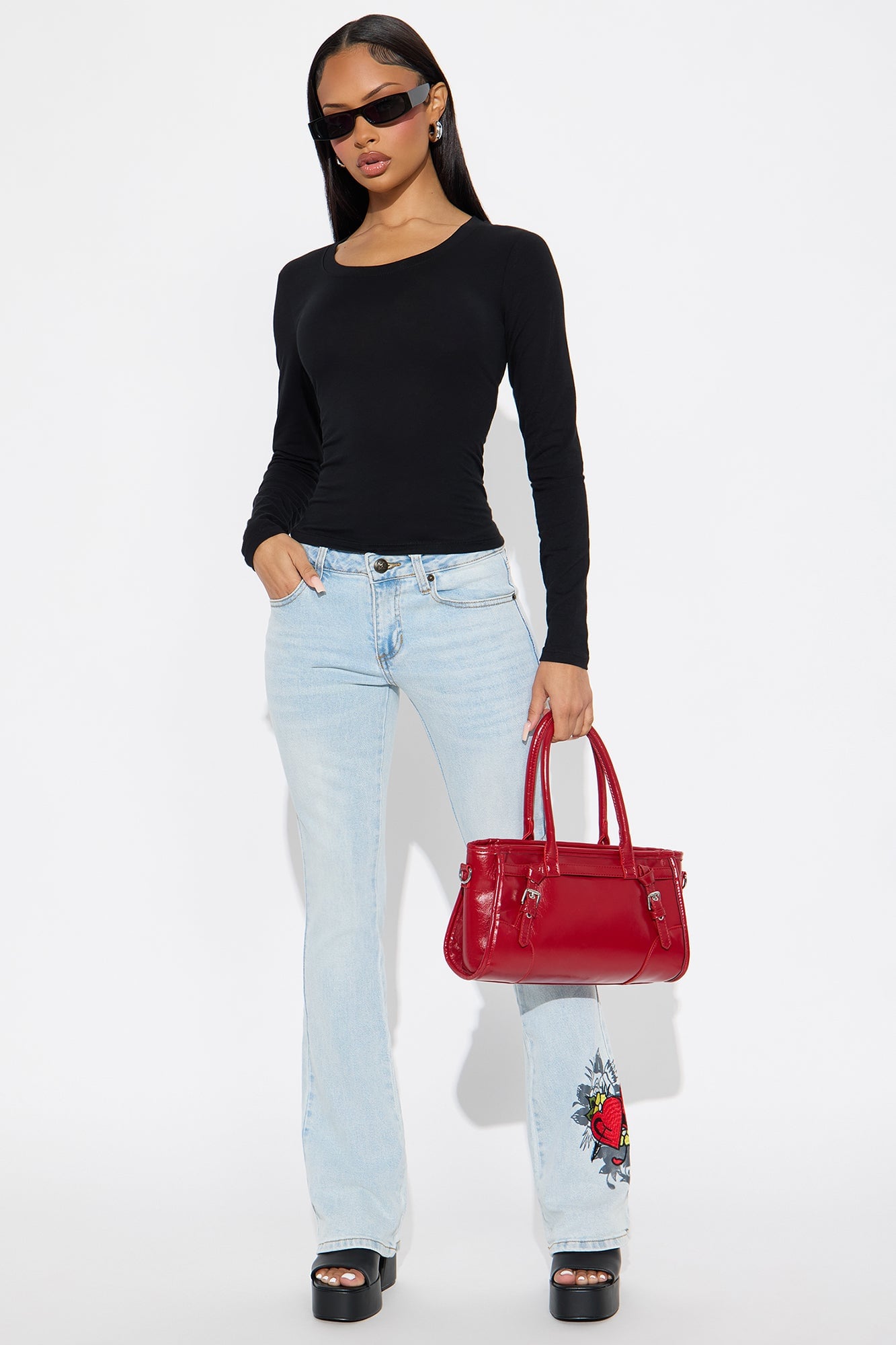 Elise Round Neck Long Sleeve Top - Black image 5