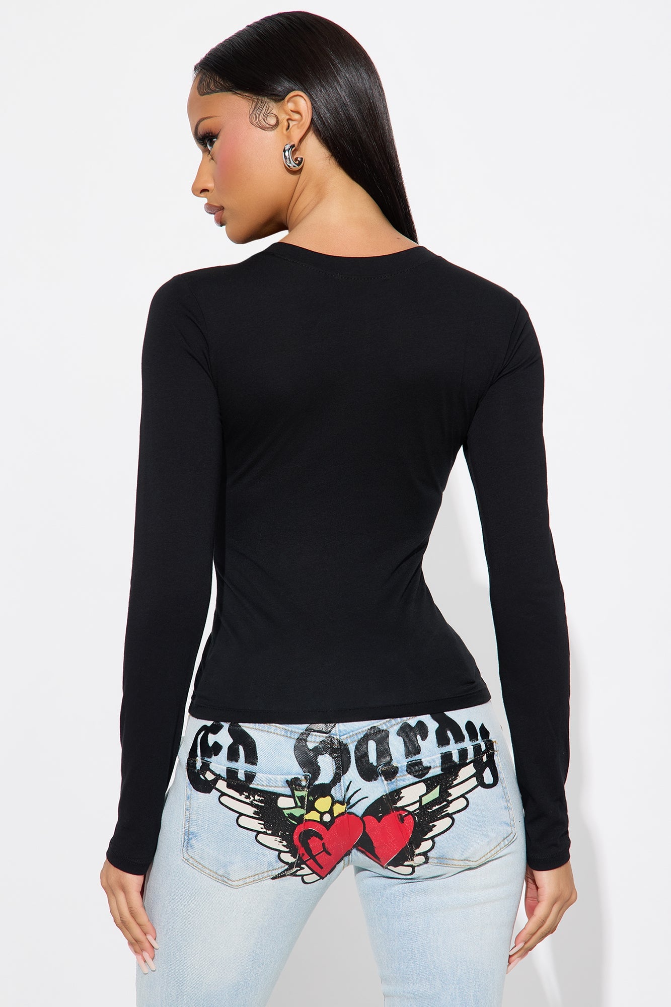 Elise Round Neck Long Sleeve Top - Black image 7
