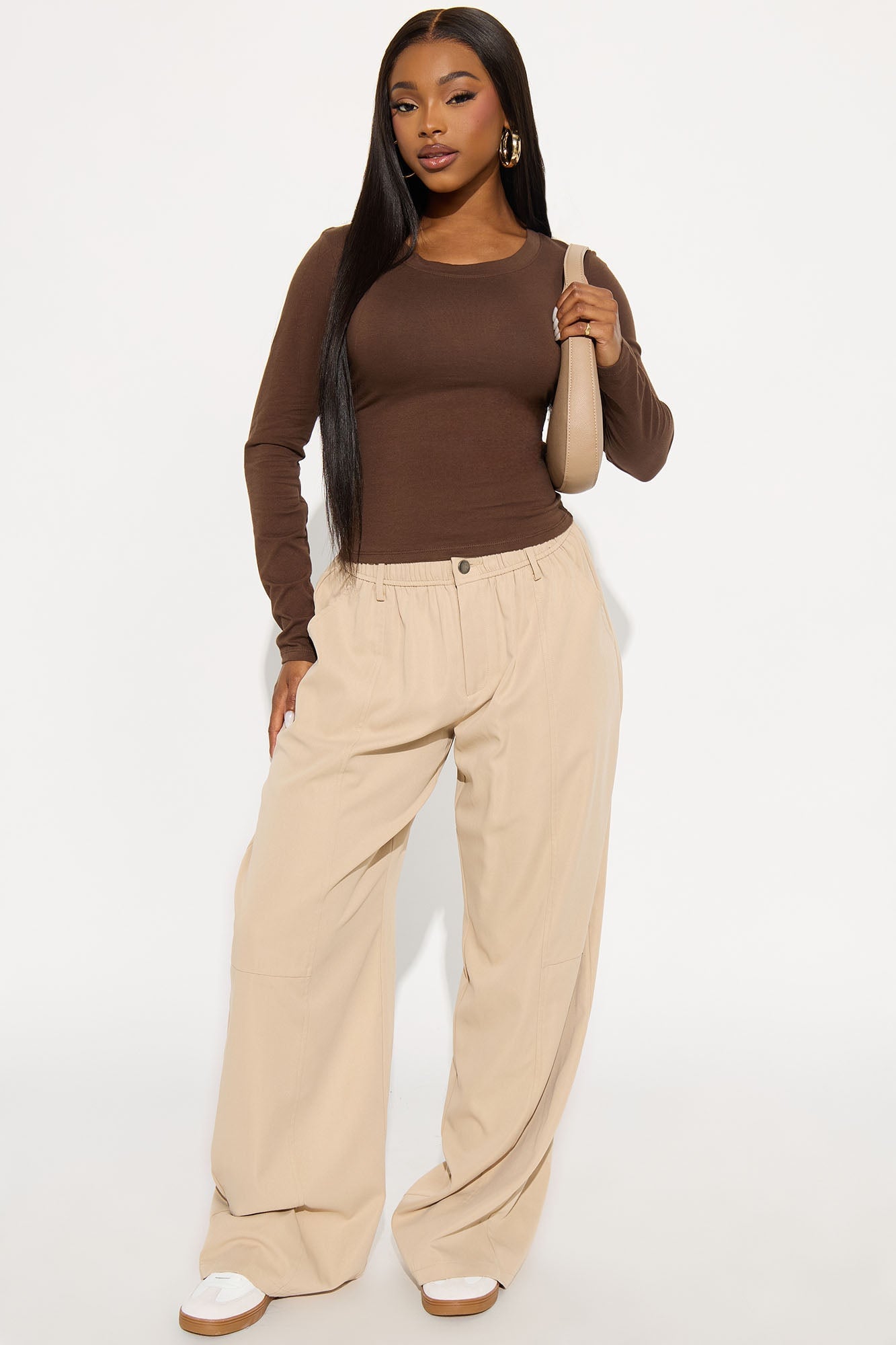 Elise Round Neck Long Sleeve Top - Mocha image 5