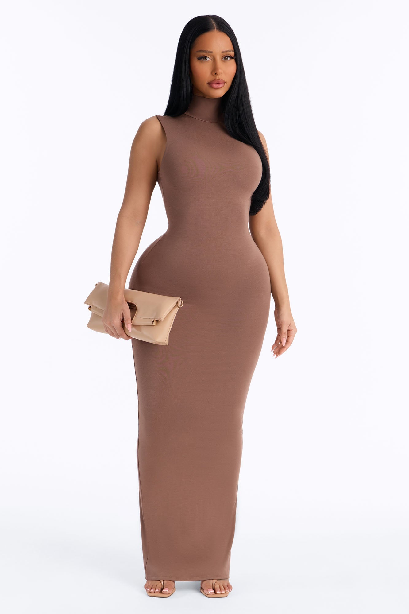 Michelle Premium Modal High Neck Maxi Dress - Sand image 1