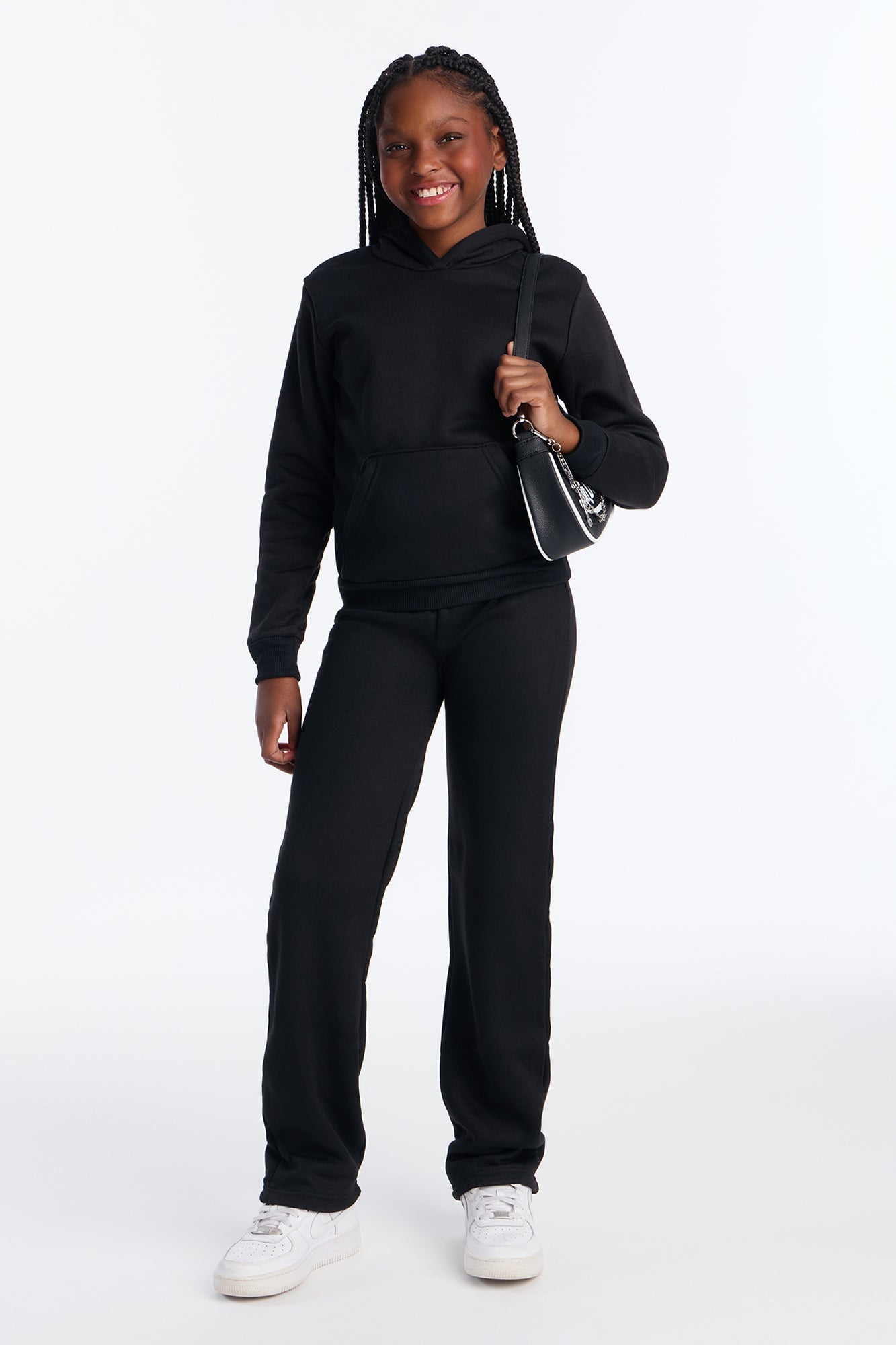 Mini Figure It Out Fleece Pant Set - Black image 1