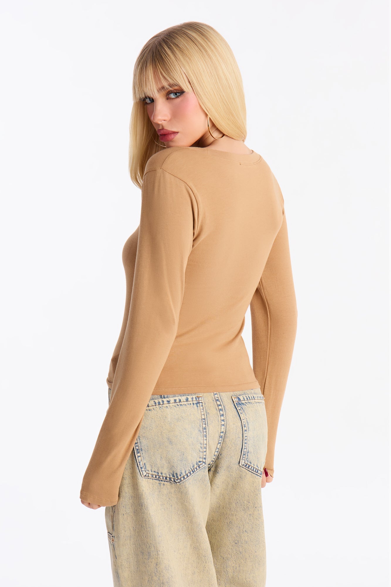 Elise Round Neck Long Sleeve Top - Camel image 3