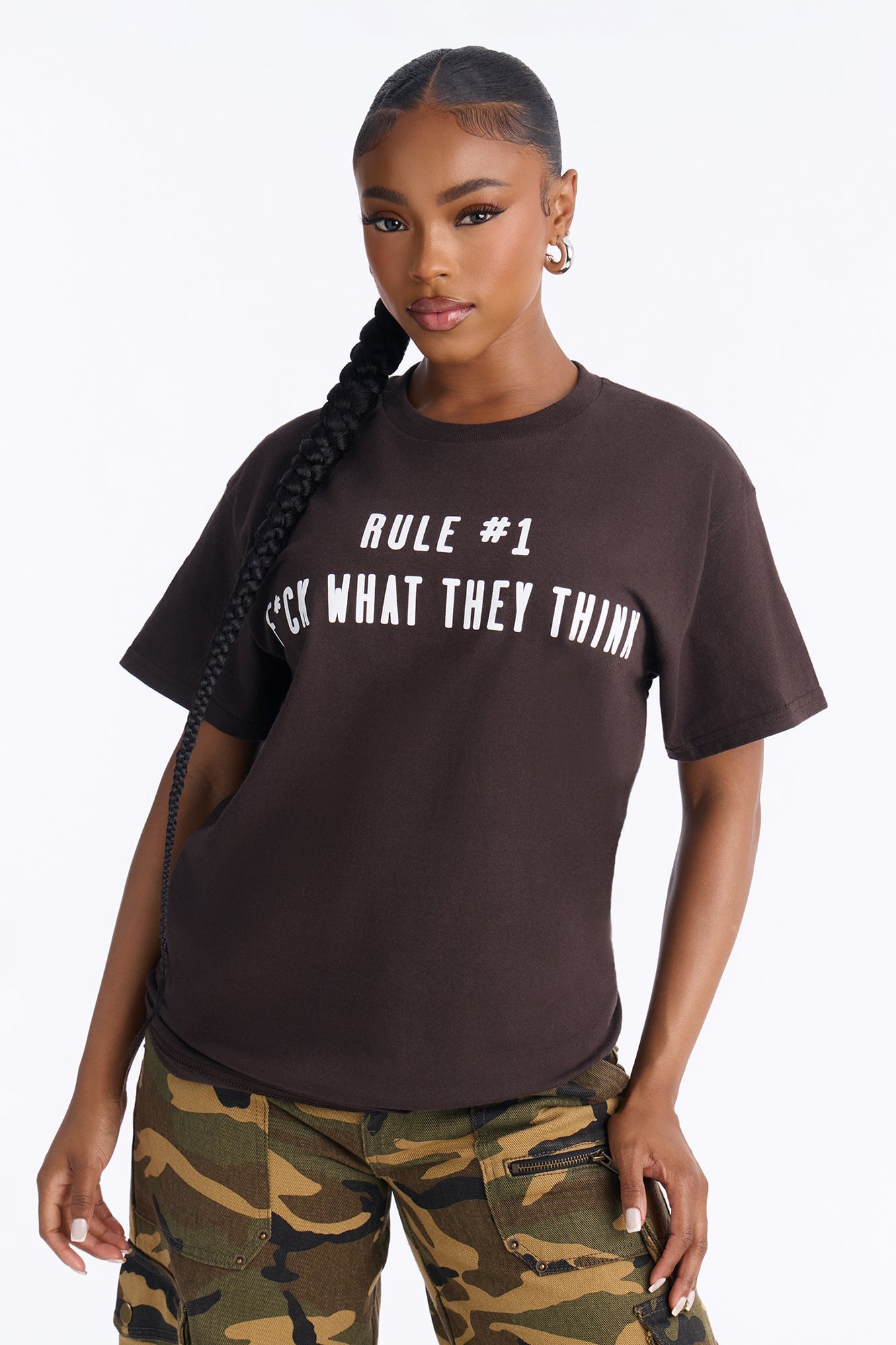 Fck What They Think Graphic Tee - Chocolate image 4