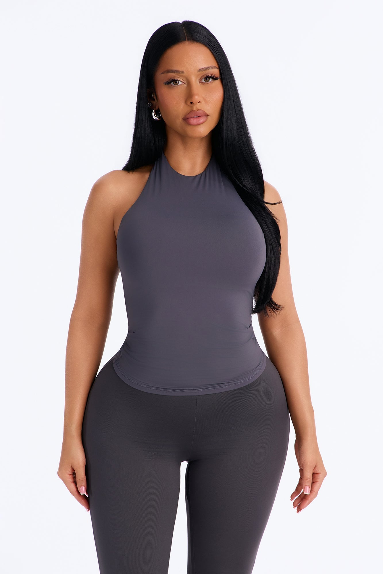 Second Skin Bra Pad Sleeveless Halter Top - Charcoal image 6