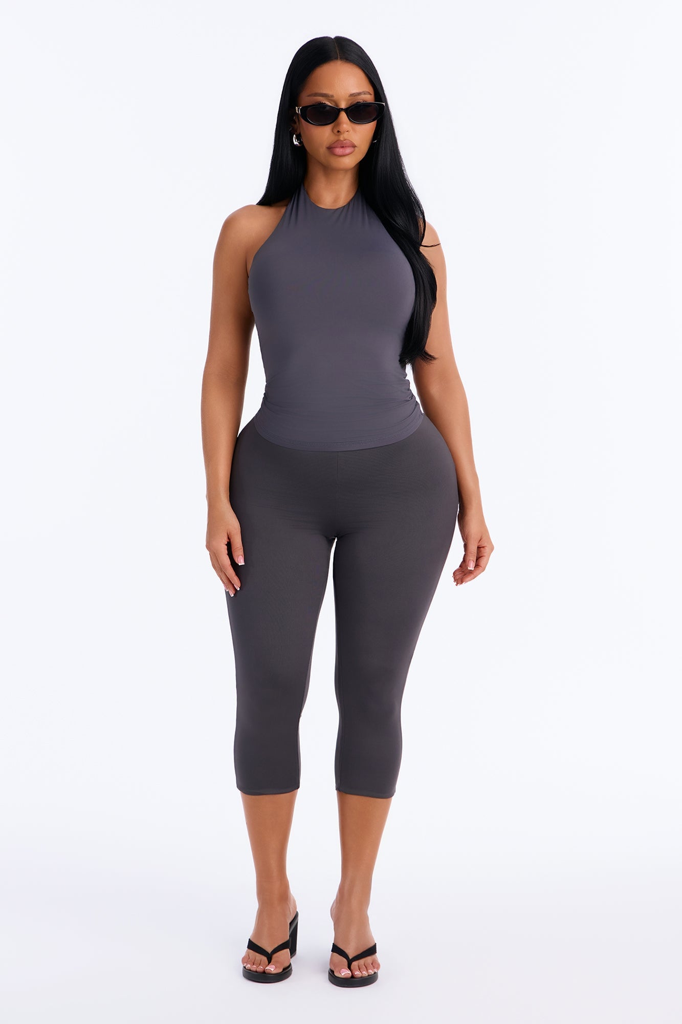 Second Skin Bra Pad Sleeveless Halter Top - Charcoal image 5