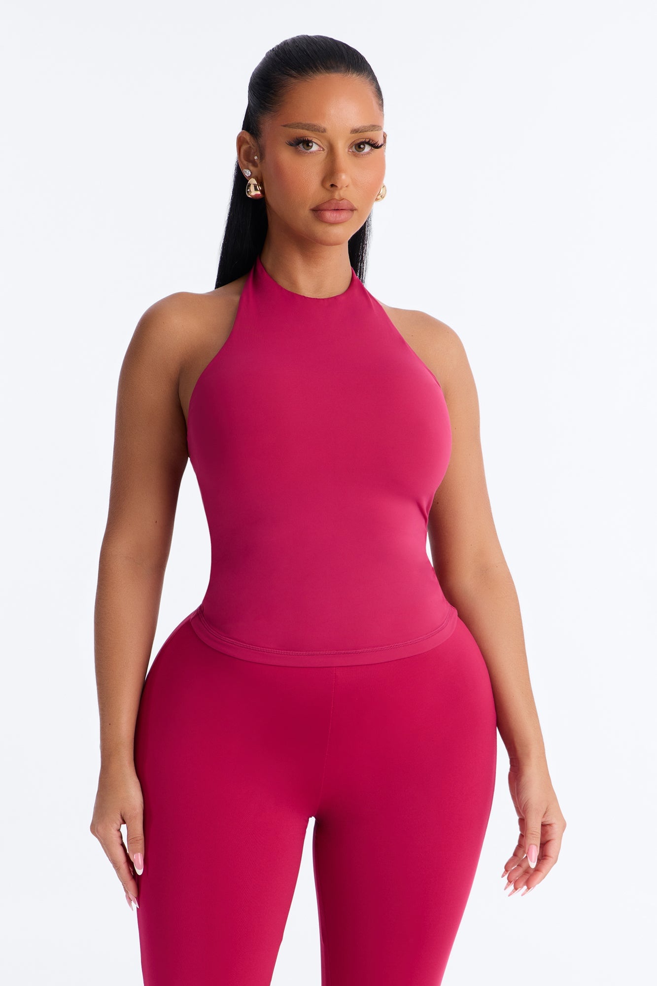 Second Skin Bra Pad Sleeveless Halter Top - Raspberry image 5
