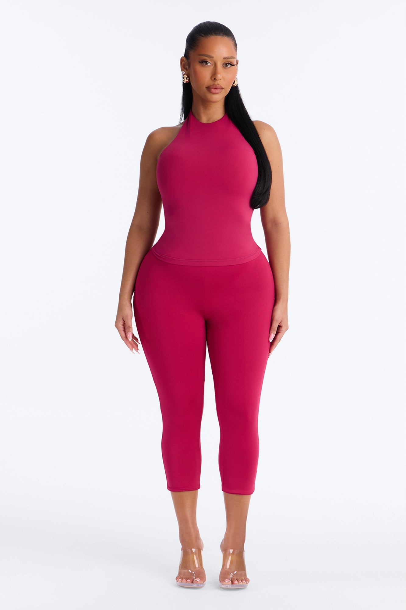 Second Skin Bra Pad Sleeveless Halter Top - Raspberry image 6