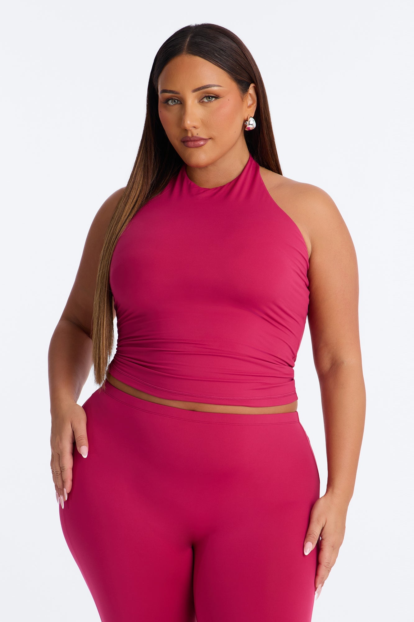 Second Skin Bra Pad Sleeveless Halter Top - Raspberry image 1