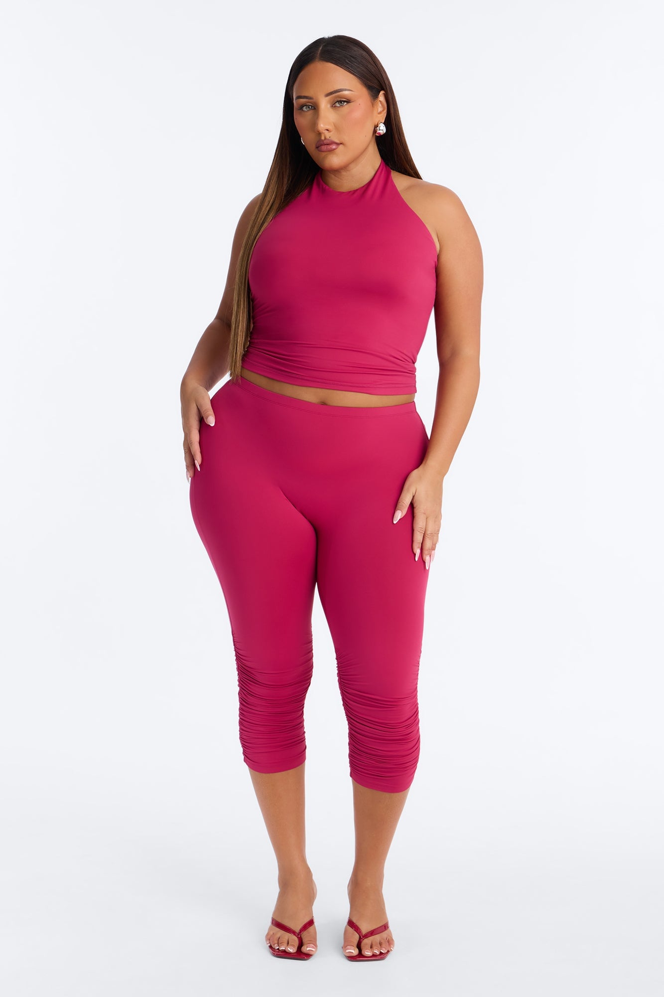 Second Skin Bra Pad Sleeveless Halter Top - Raspberry image 2