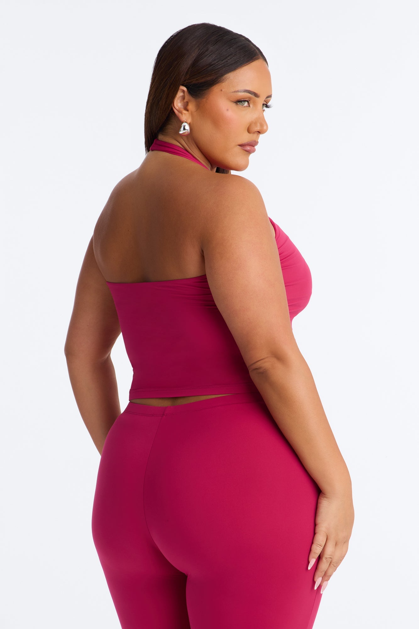 Second Skin Bra Pad Sleeveless Halter Top - Raspberry image 3