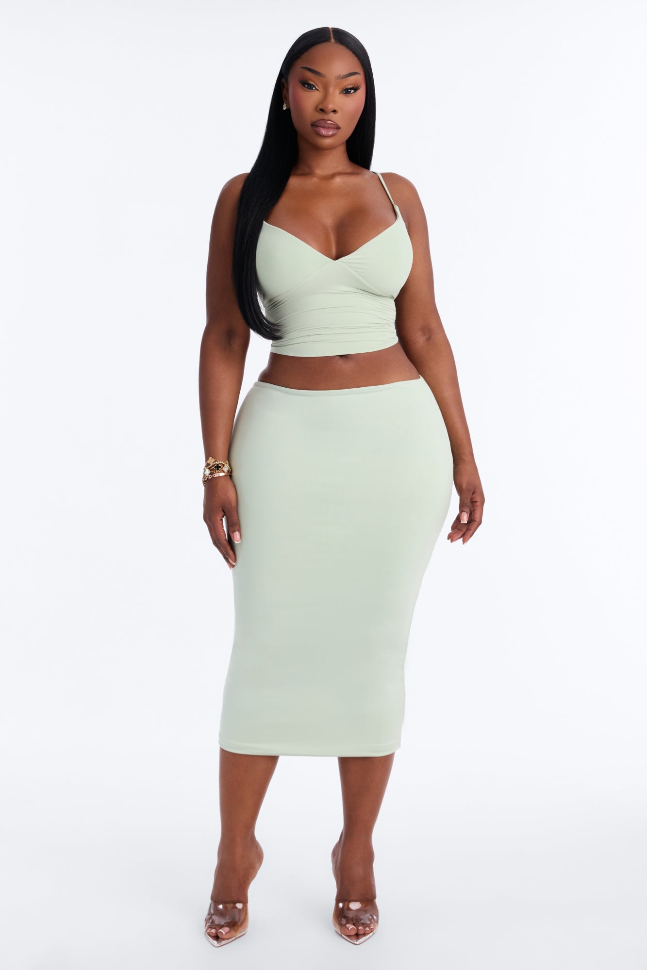 Second Skin Bra Pad V Neck Cami - Mint image 2