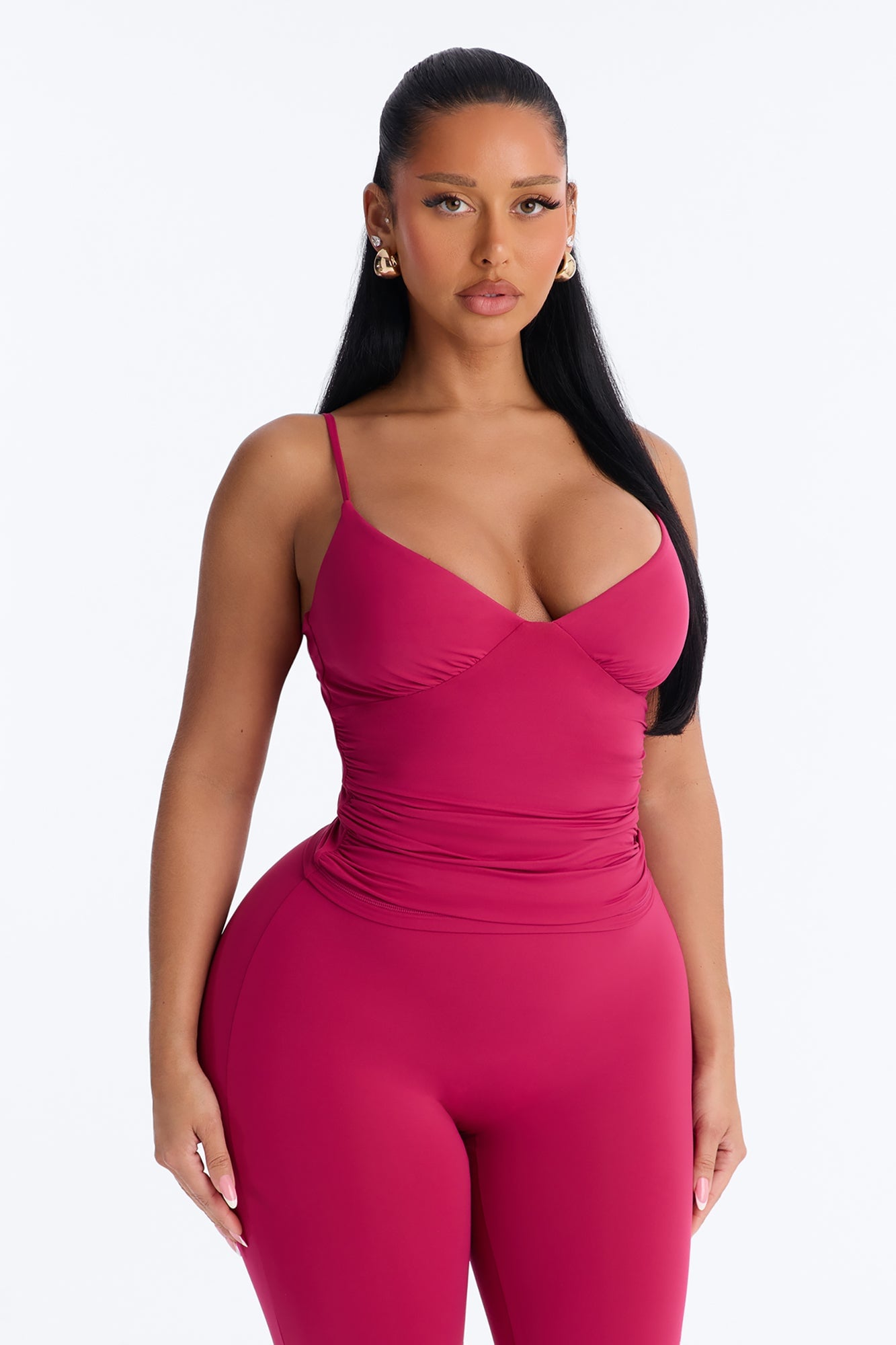 Second Skin Bra Pad V Neck Cami - Raspberry image 5