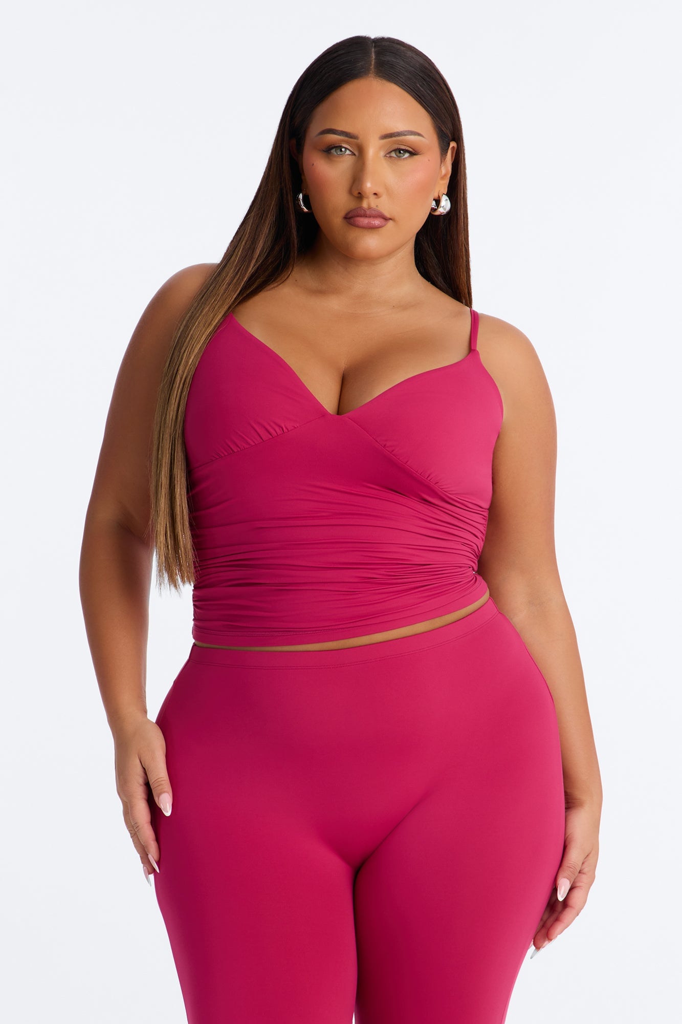 Second Skin Bra Pad V Neck Cami - Raspberry image 1